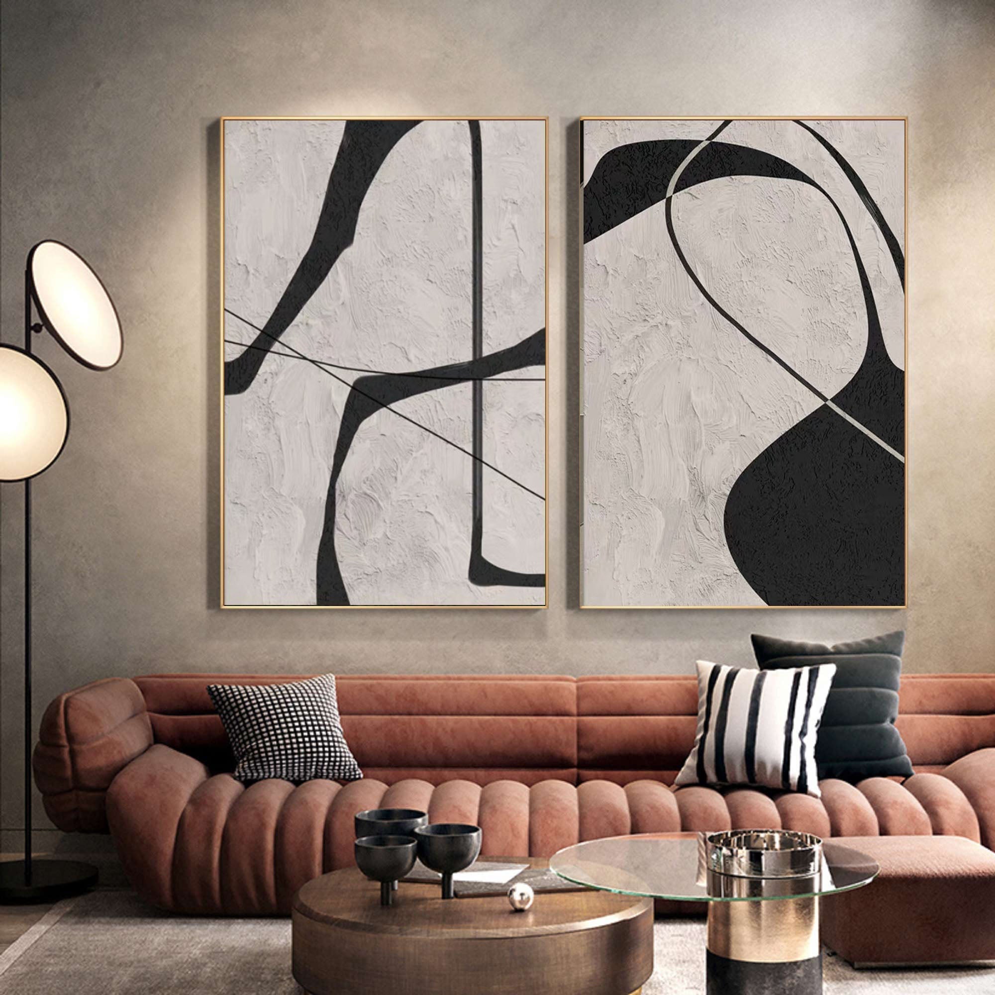 Black & White Abstract  Painting  SET OF 2 #CXA 013