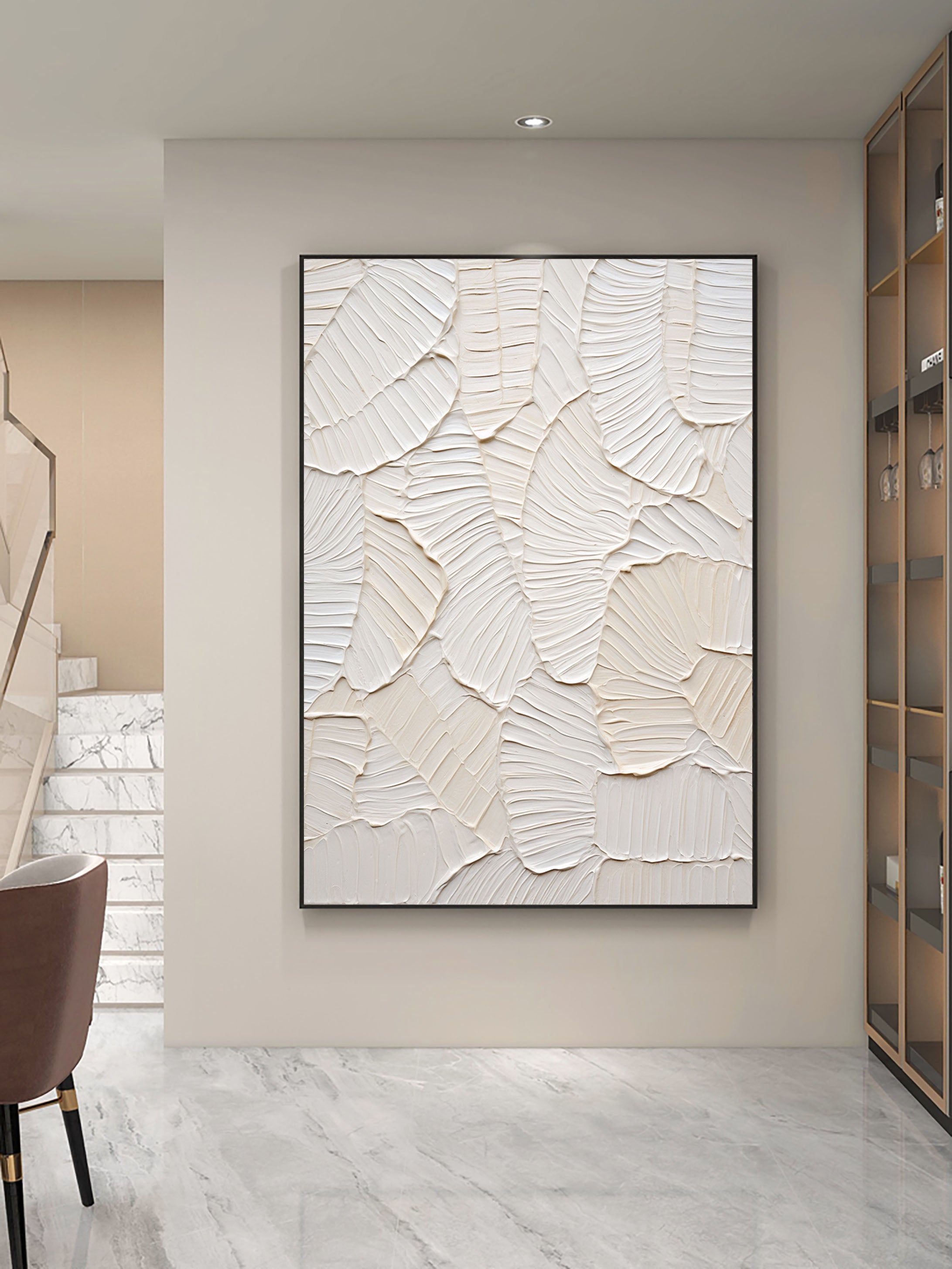 Elegant White Leaf Texture Canvas Art #WM 012