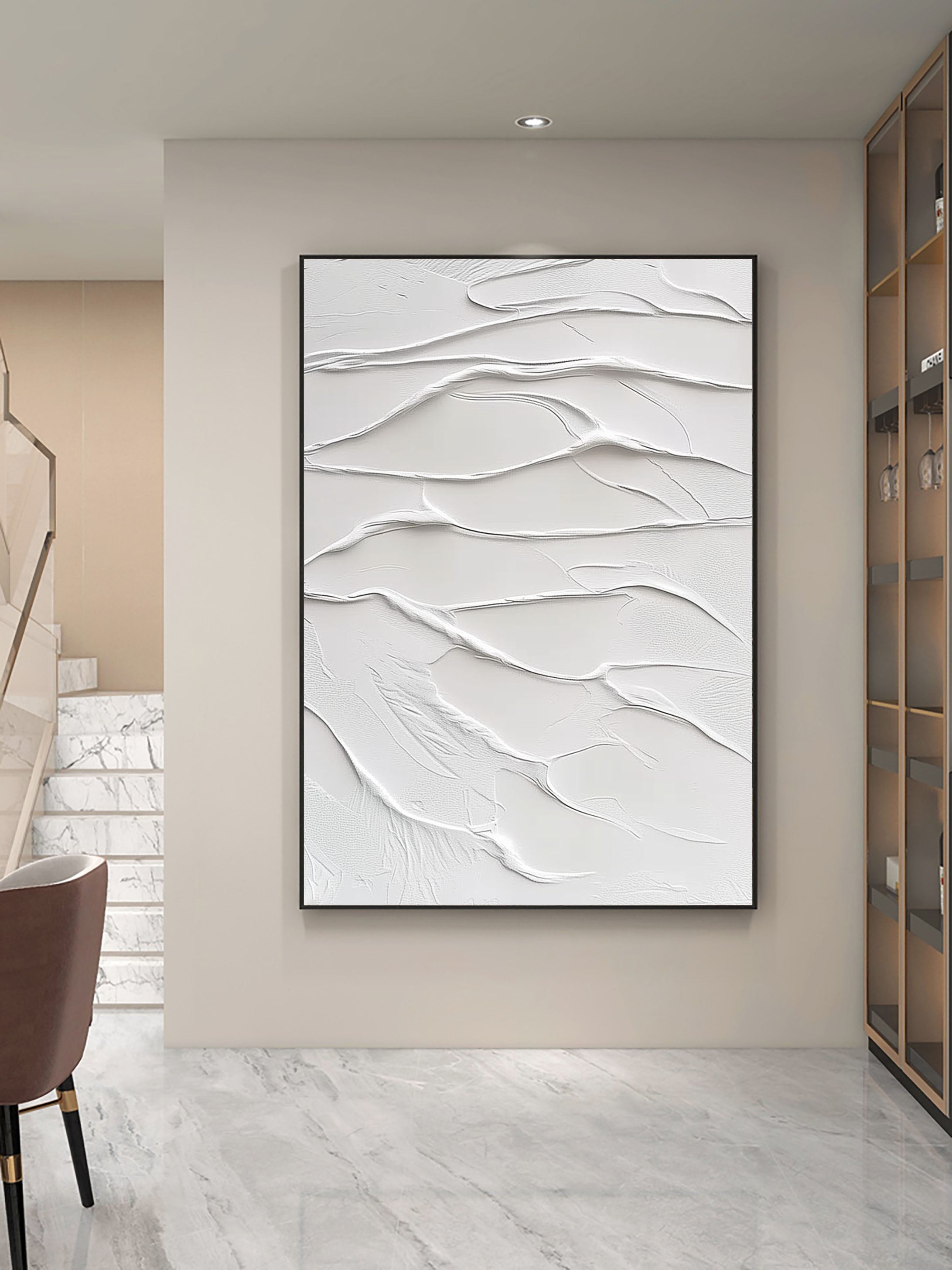 Large White Textured Abstract Art for Room Decor #WM 018