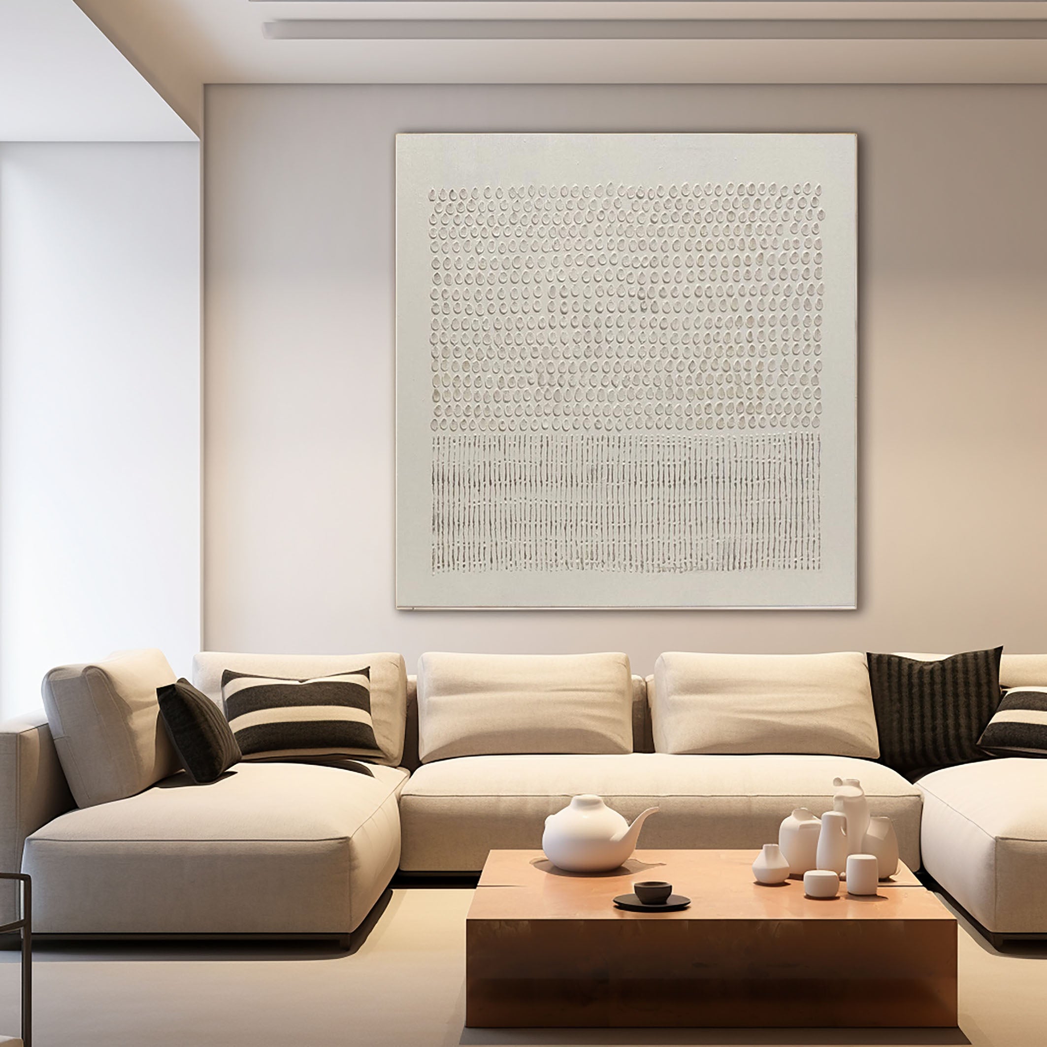 Modern Beige Grid Texture Wabi Sabi Wall Art #WS 018