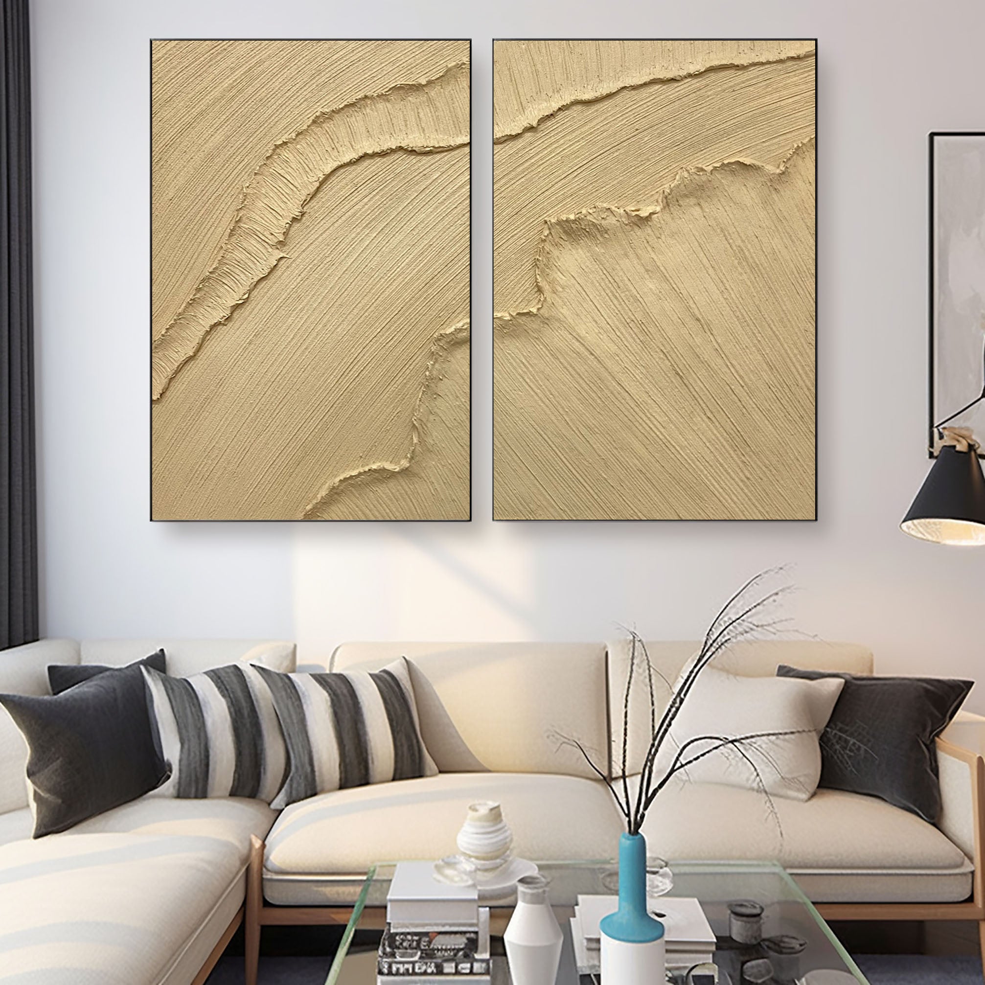 Modern Beige Texture Canvas Wall Art Duo Set Of 2 #BBS 001