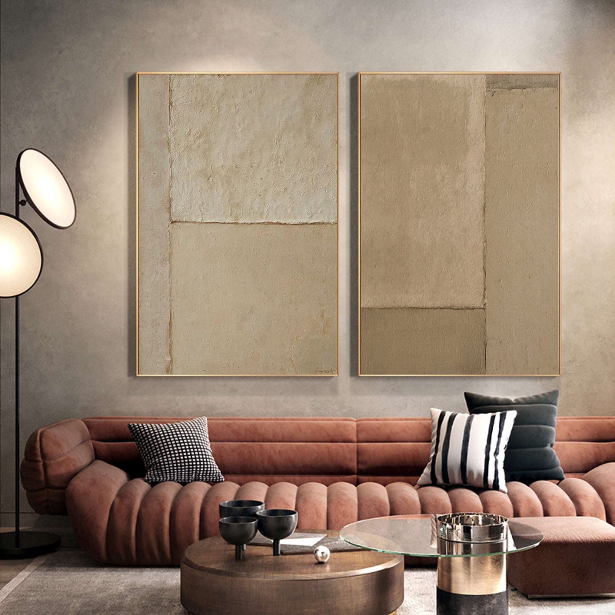 Beige & Brown Abstract Painting SET OF 2 #AVG 007