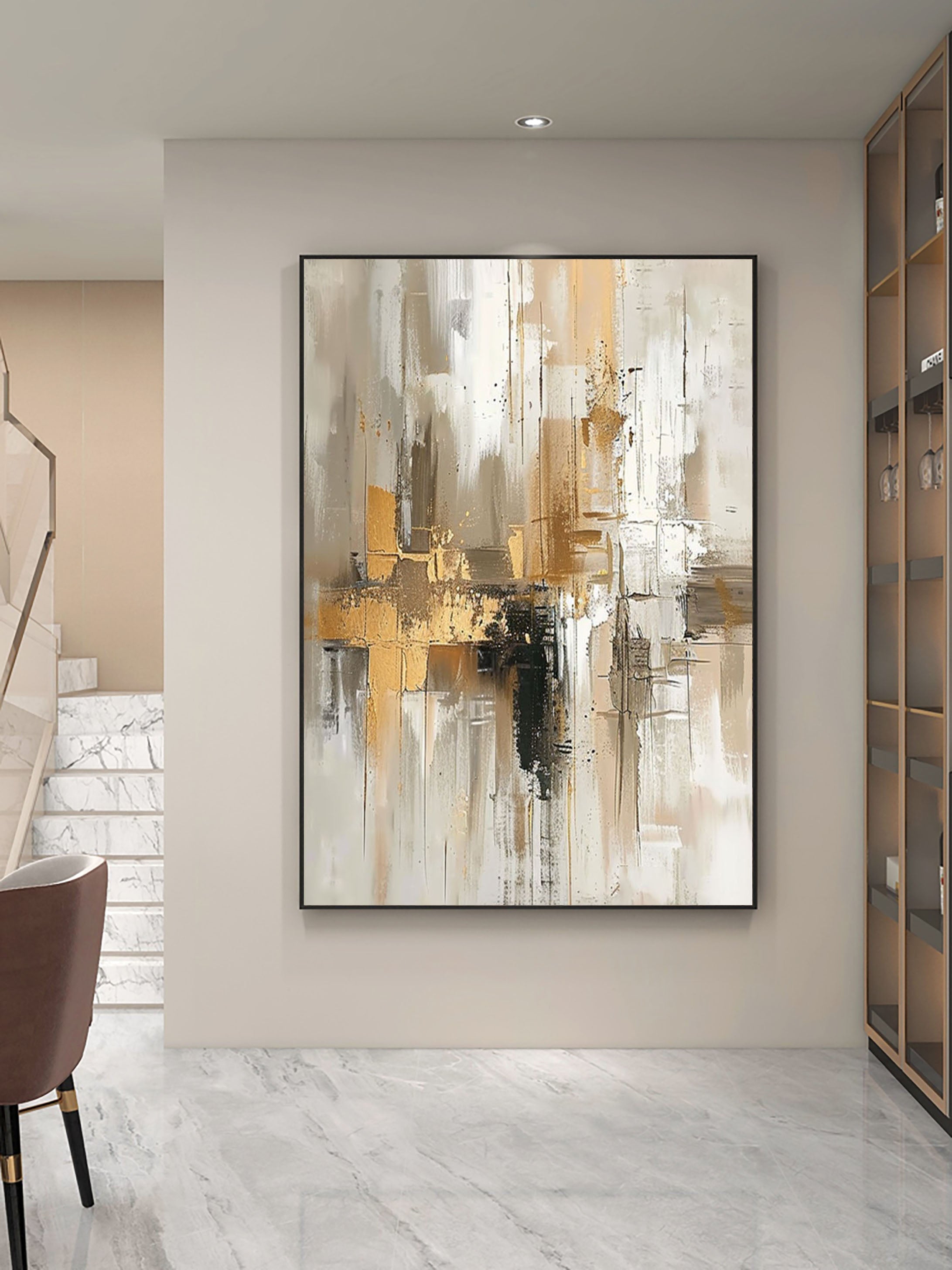 Neutral and Gold Abstract Art Oil Painting for Living Room #BBA 015