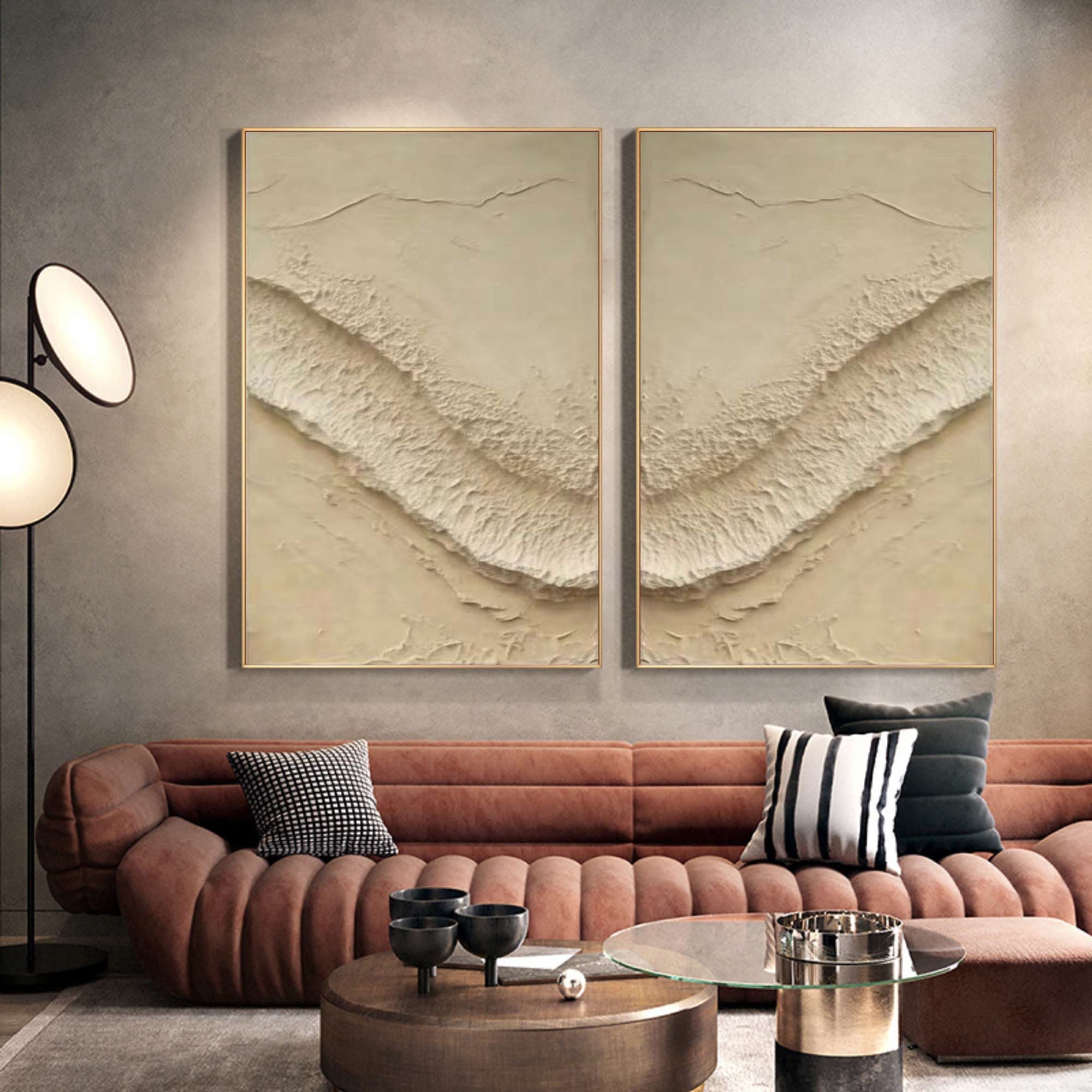 Beige Abstract Texture Art Set for Living Room Decor #BBS 004