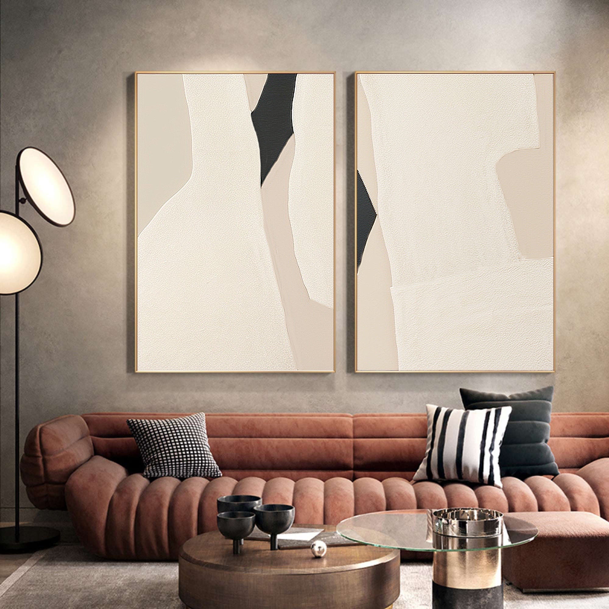 Beige & Brown Abstract Painting SET OF 2 #LL 004