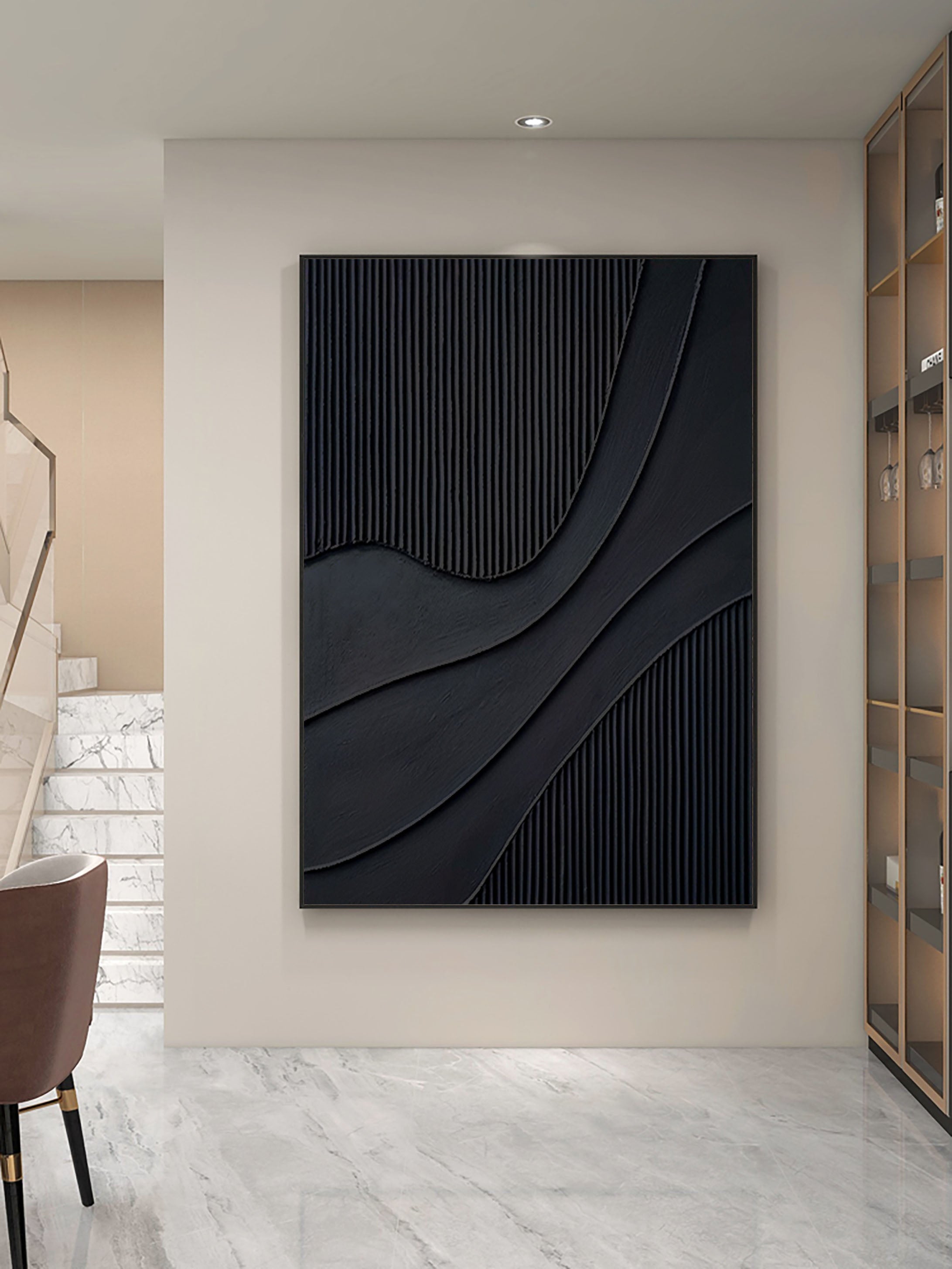 High-End Black Abstract Art Oil Painting for Luxury Interiors #BM 017