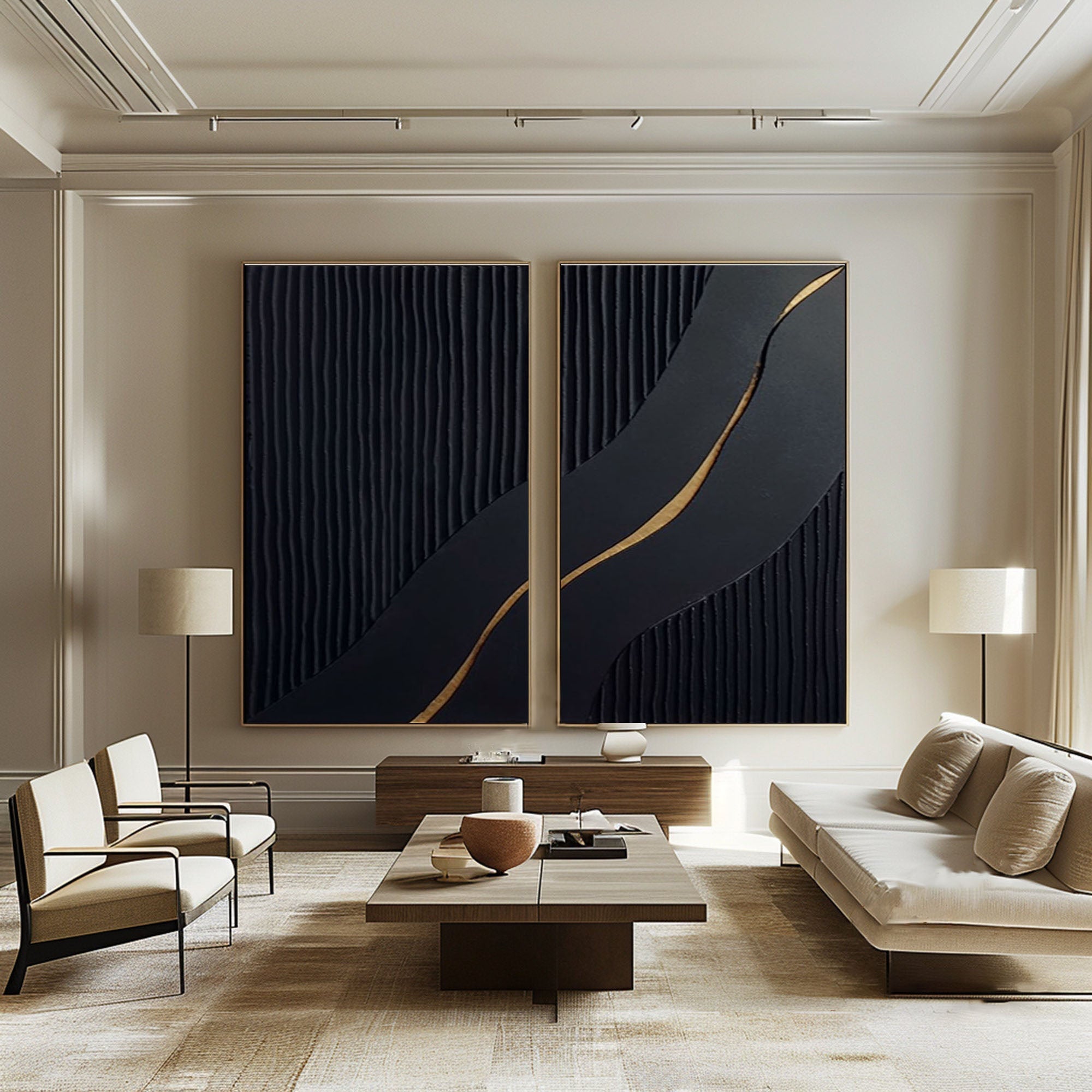 Luxury Black and Gold Abstract Painting on Canvas Set #BMS 002