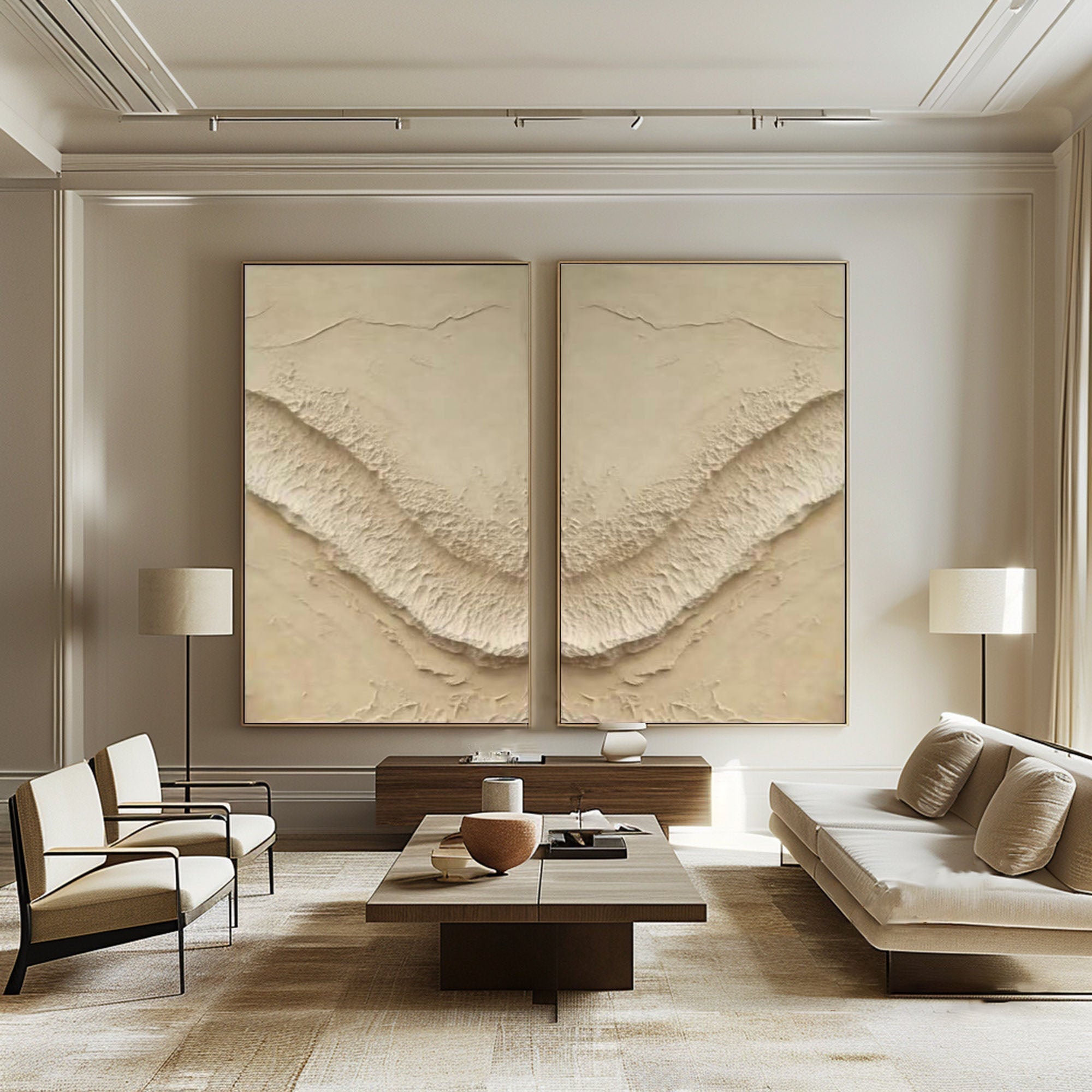 Beige Abstract Texture Art Set for Living Room Decor #BBS 004