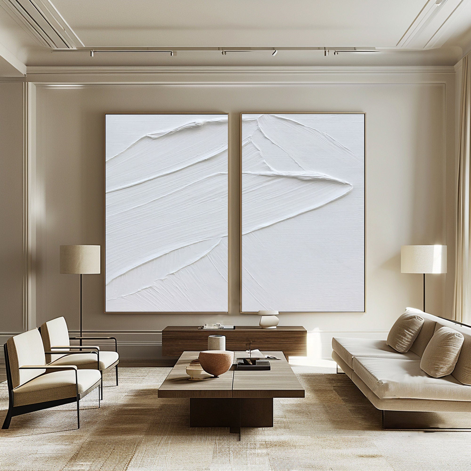 White Minimalist Abstract Painting SET OF 2 #AVG 016