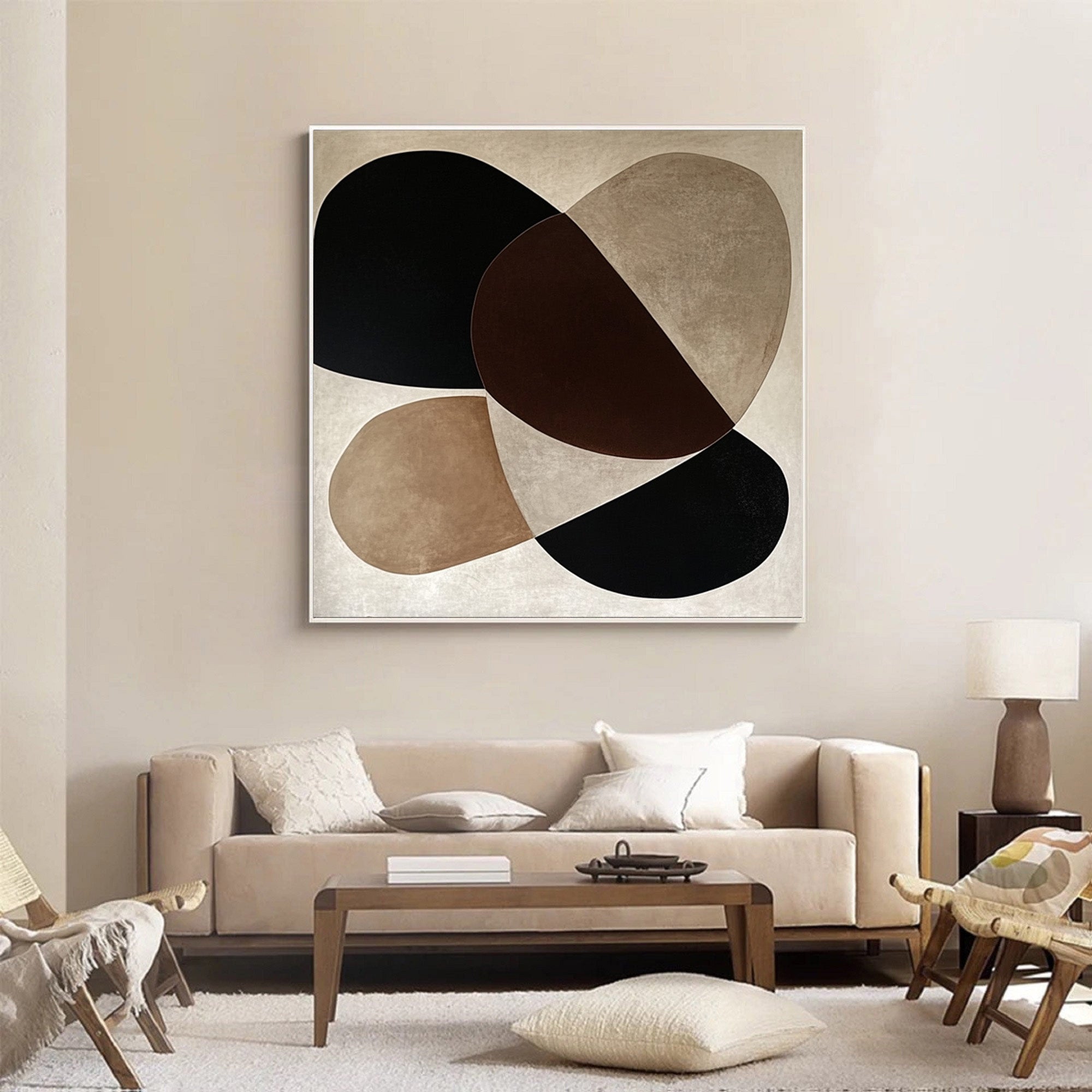 Geometric Abstract Painting with Organic Shapes for Modern Decor #BBA 025