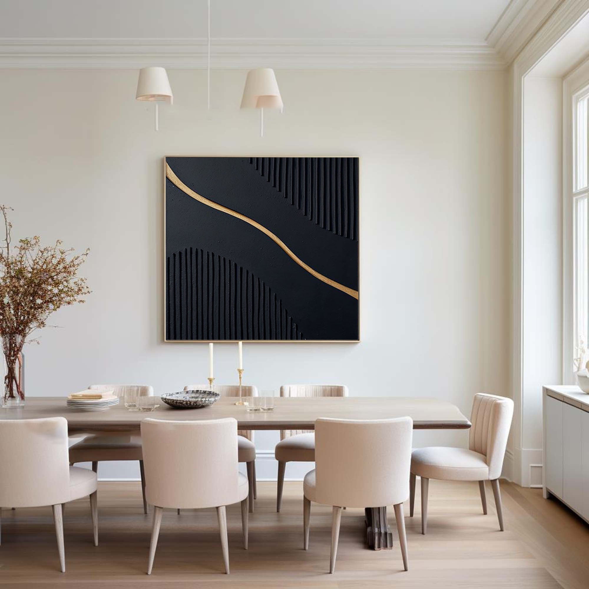 Black Modern Oil Painting  Elegant Decor for Contemporary Interiors #BM 018