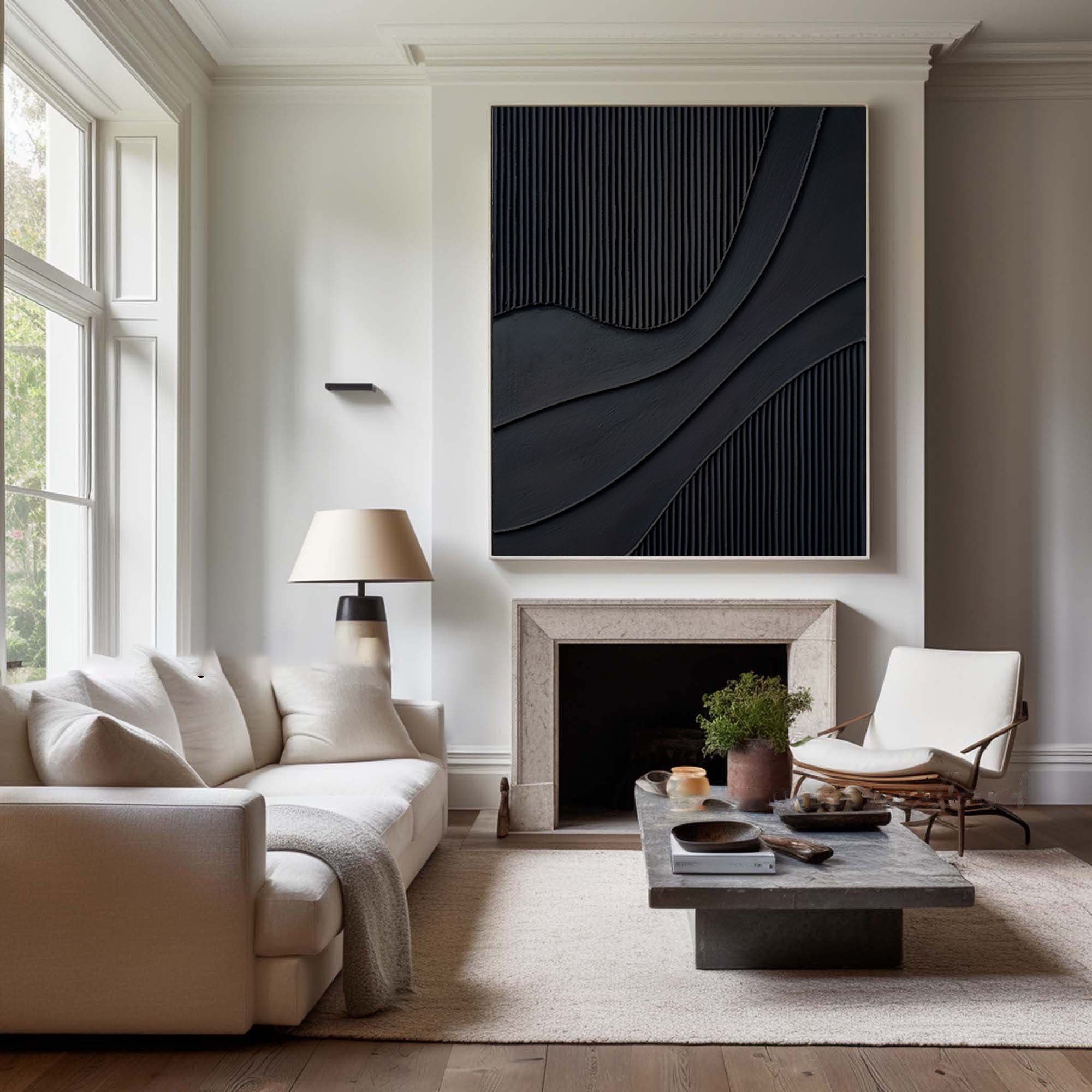 High-End Black Abstract Art Oil Painting for Luxury Interiors #BM 017