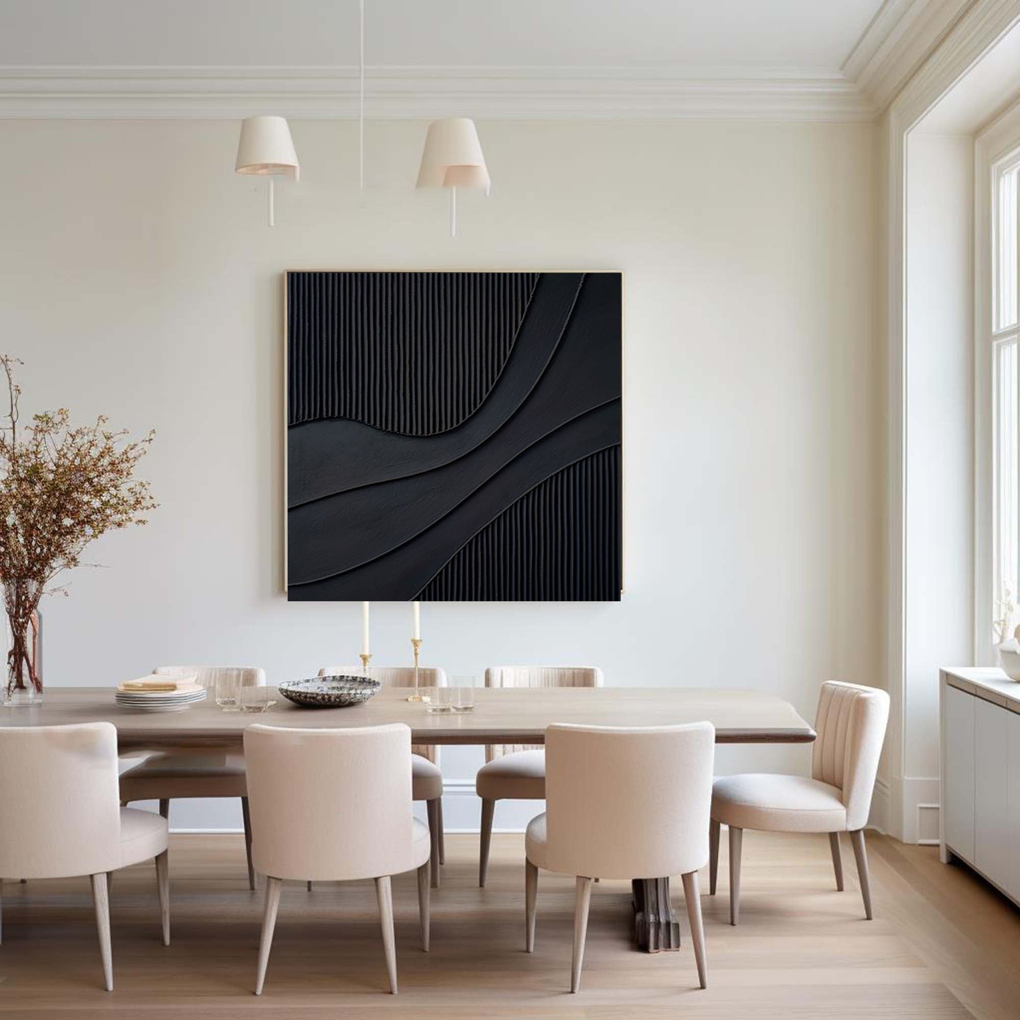 Black Modern Oil Painting  Elegant Decor for Contemporary Interiors #BM 013