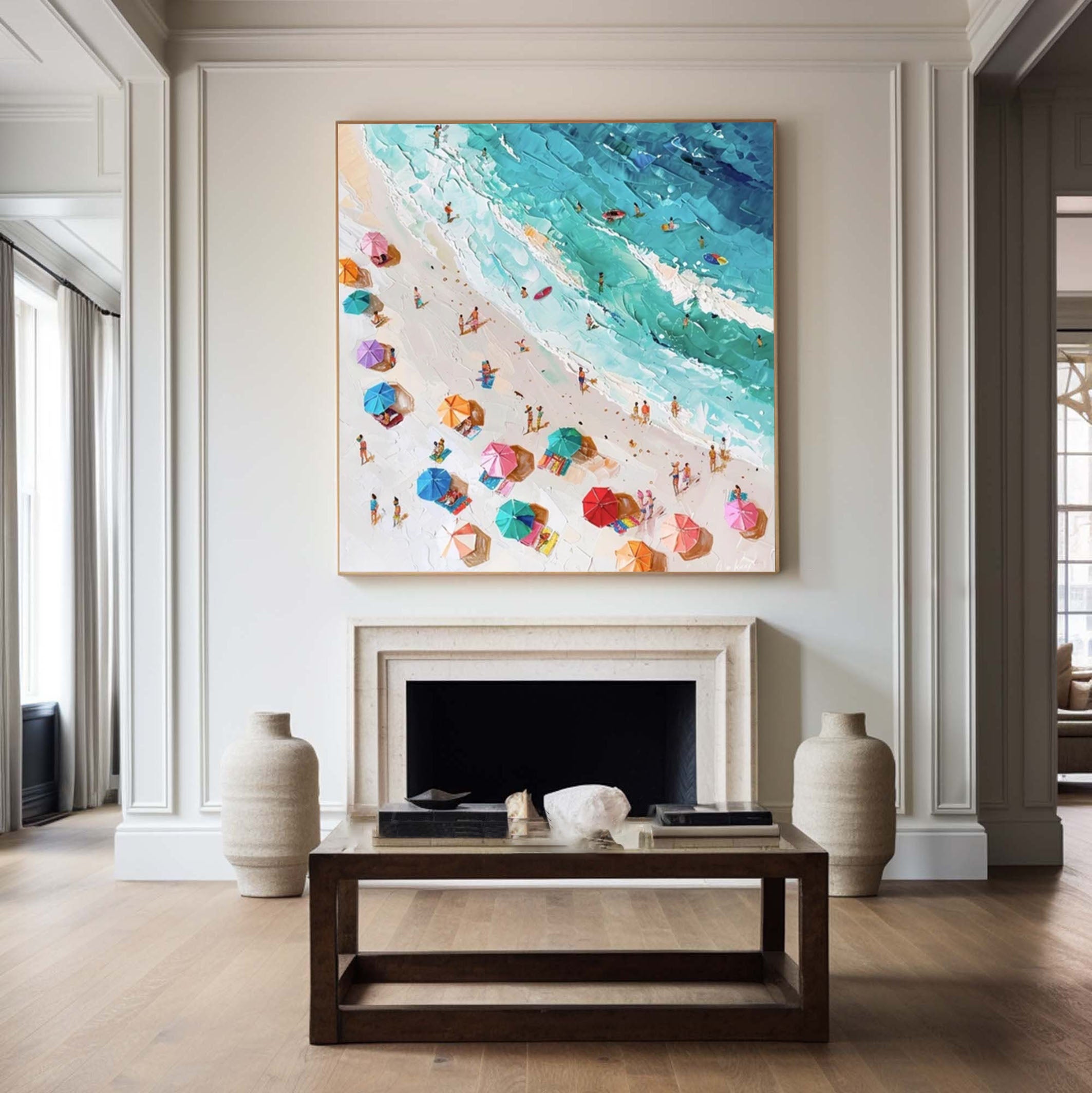 Coastal Wall Art Lively Beach Canvas Painting #OS 021