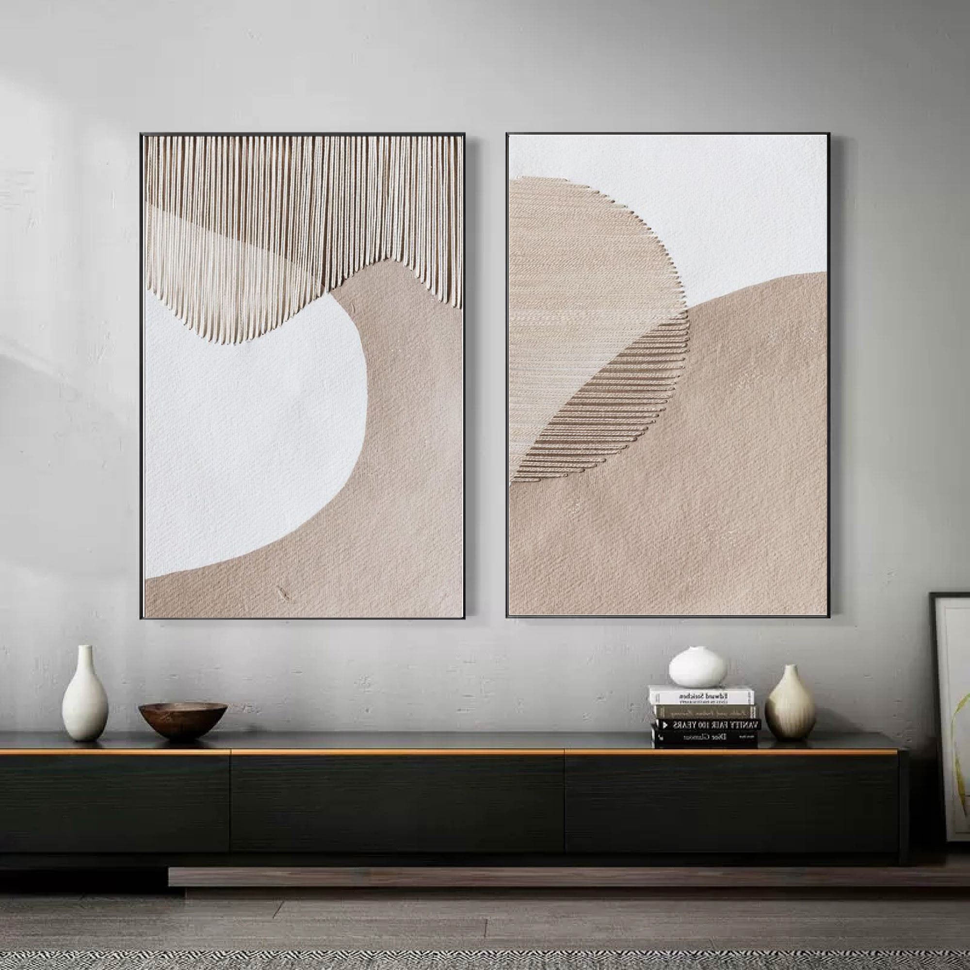 Beige & Brown Abstract Painting SET OF 2 #LL 005