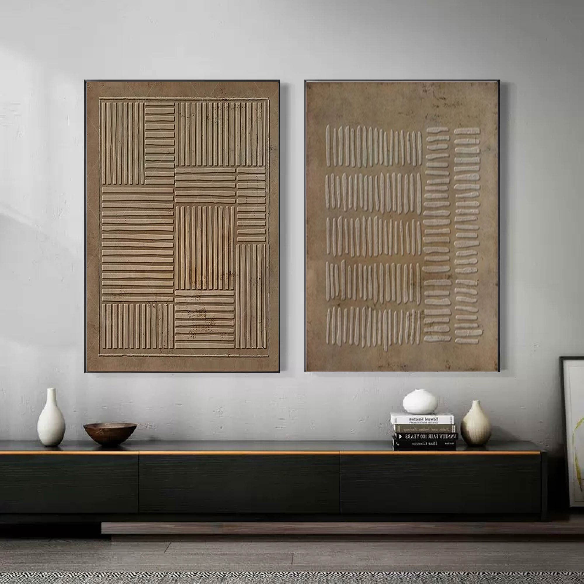 Beige & Brown Abstract Painting SET OF 2 #AVG 008