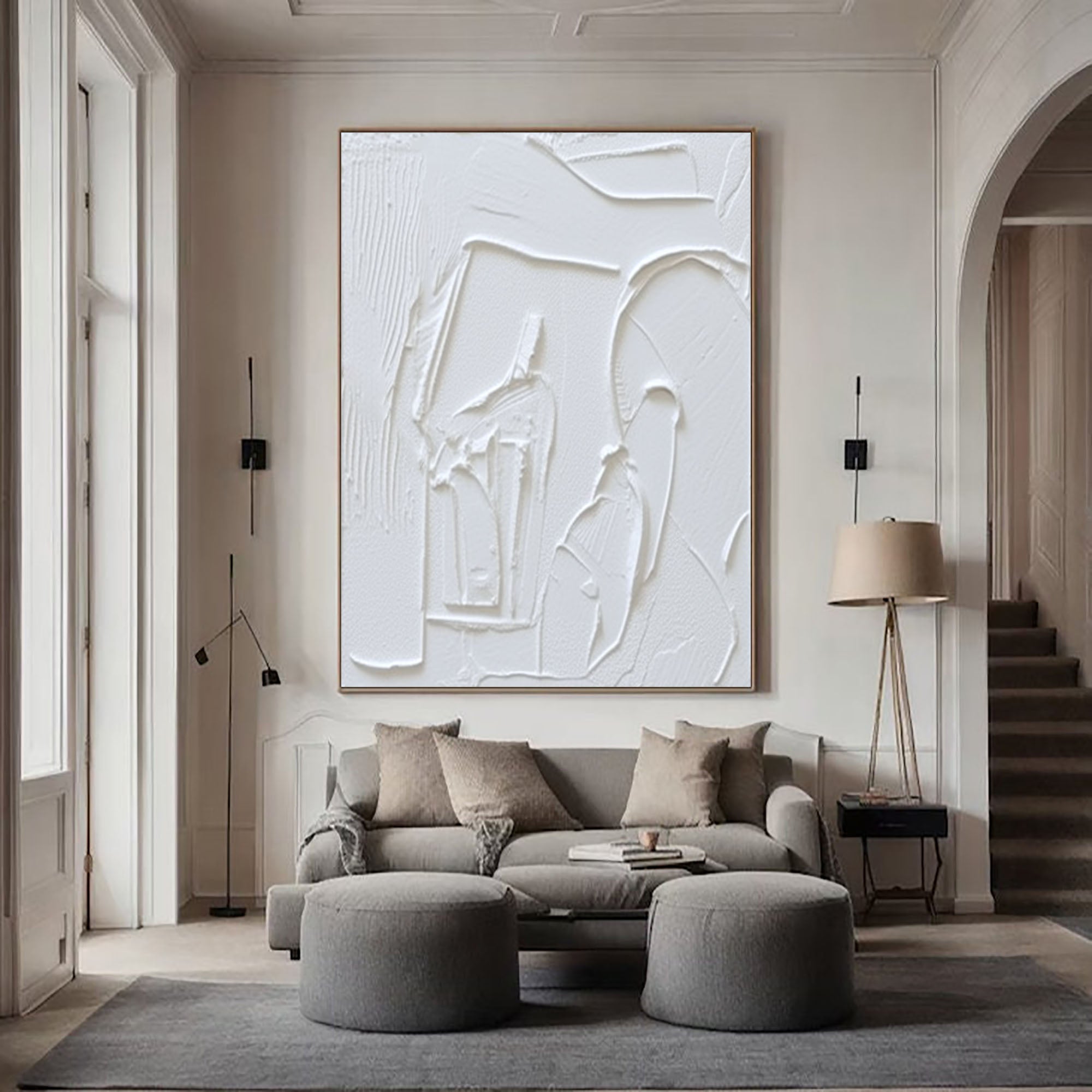 Large White Textured Abstract Art for Room Decor #WM 017