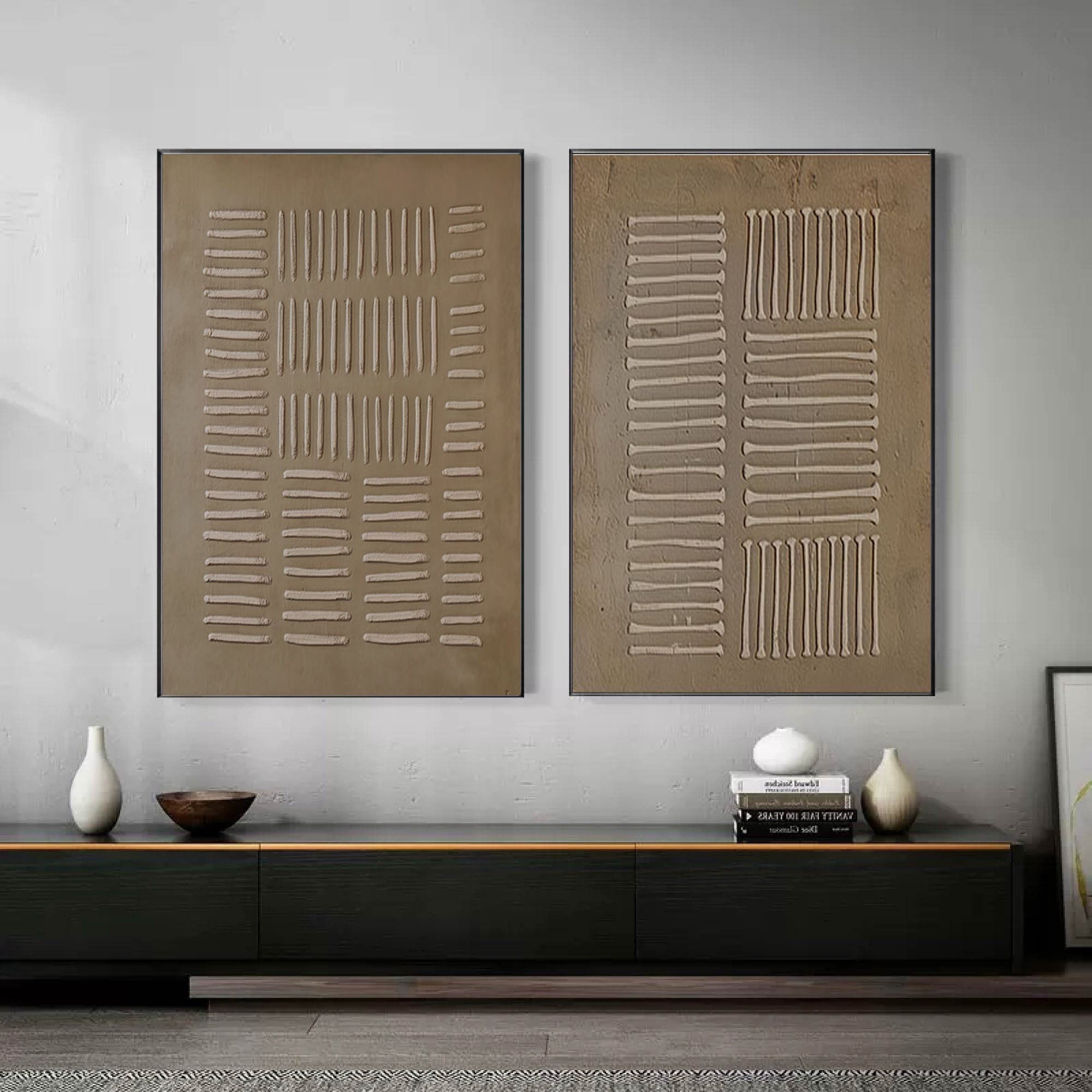 Beige & Brown Abstract Painting SET OF 2 #AVG 013