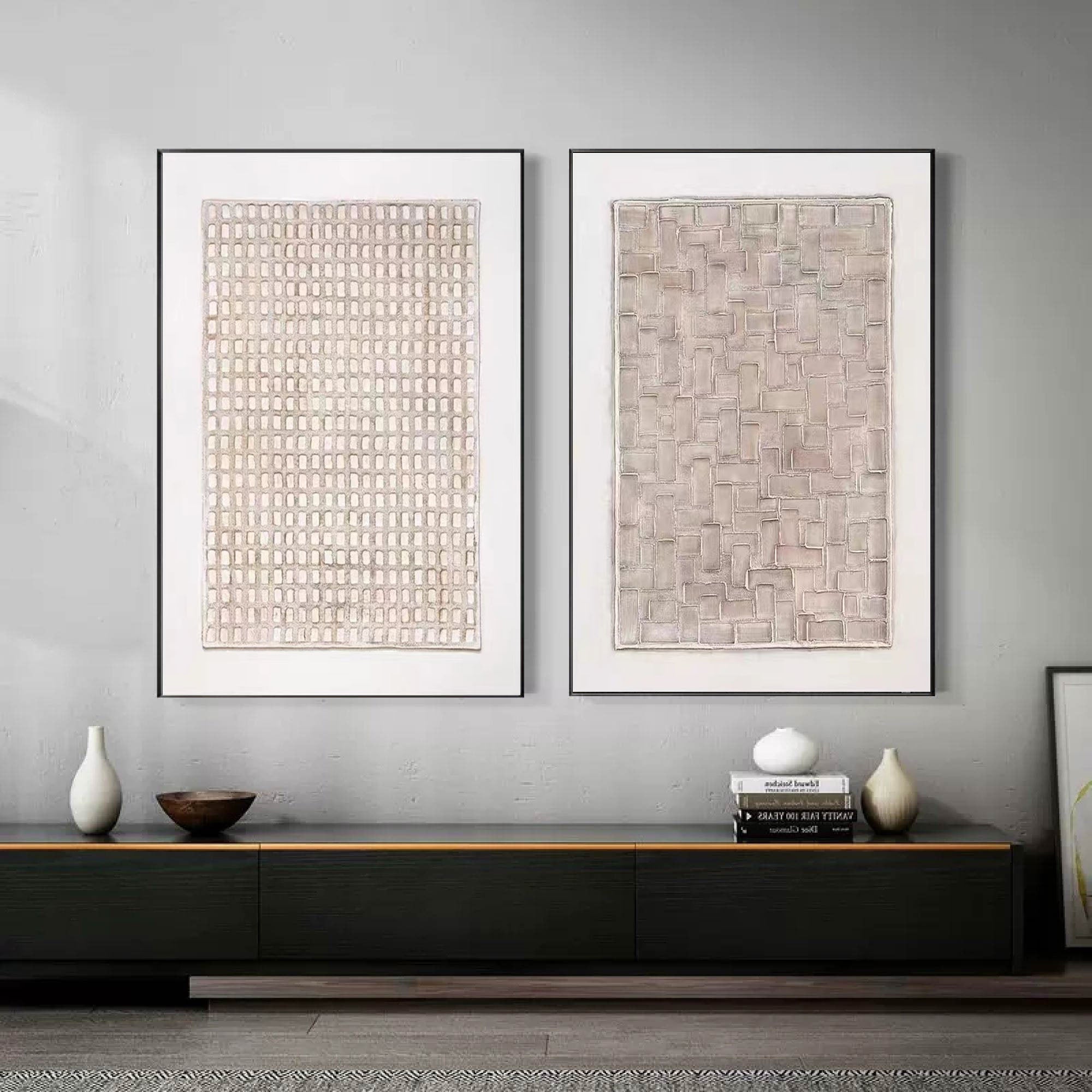 Beige & Brown Abstract Painting SET OF 2 #AVG 015