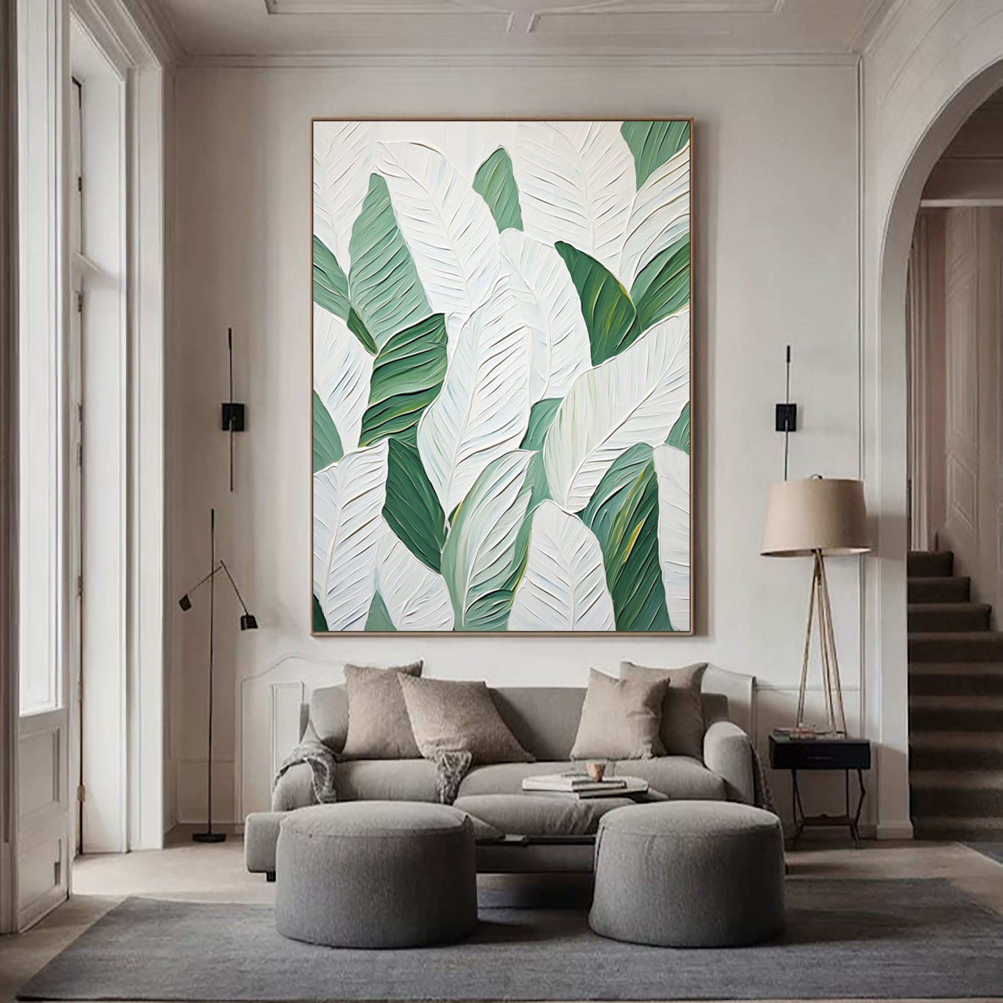 Green and White Leaf Canvas Art #BGM 031