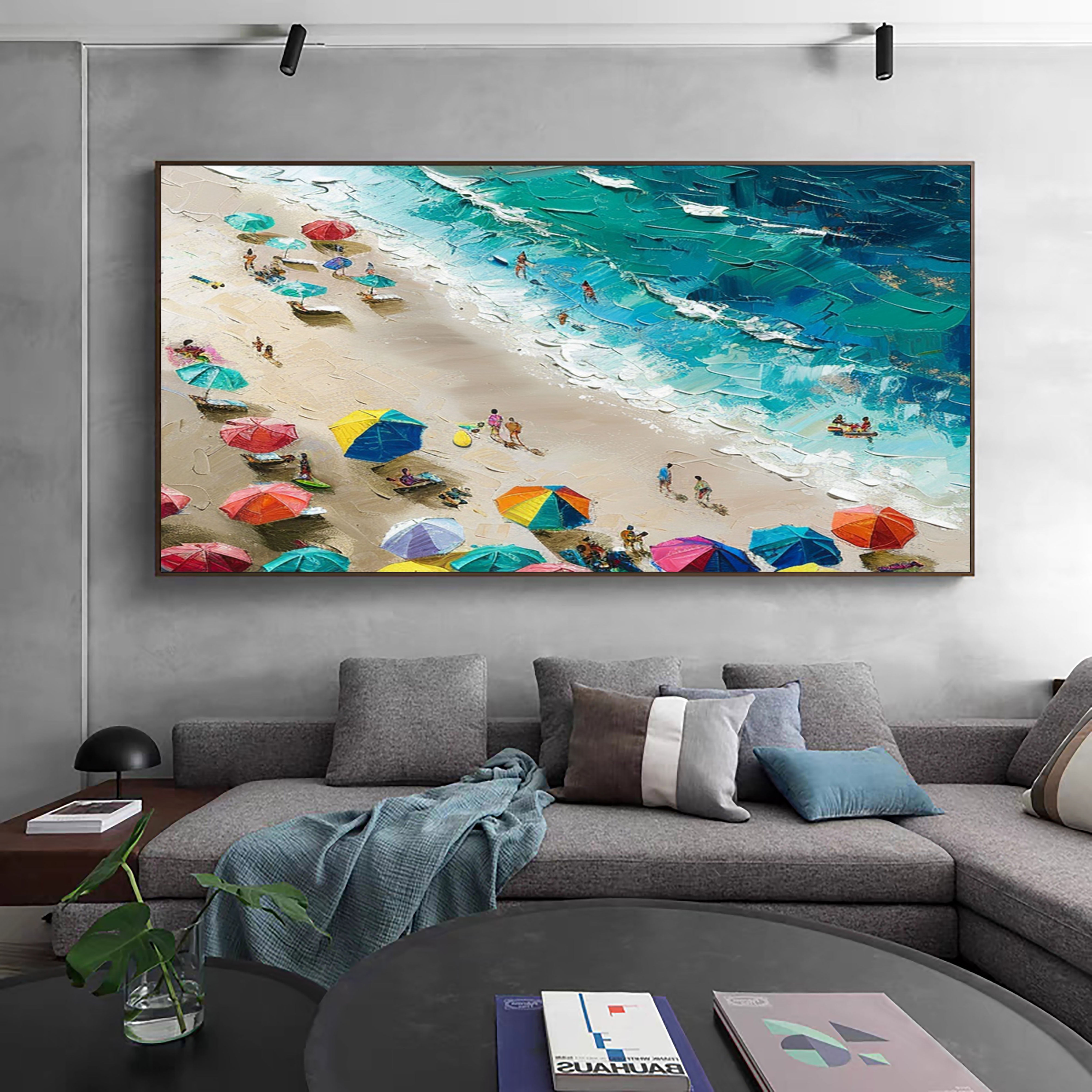 Coastal Wall Art Lively Beach Canvas Painting #OS 022