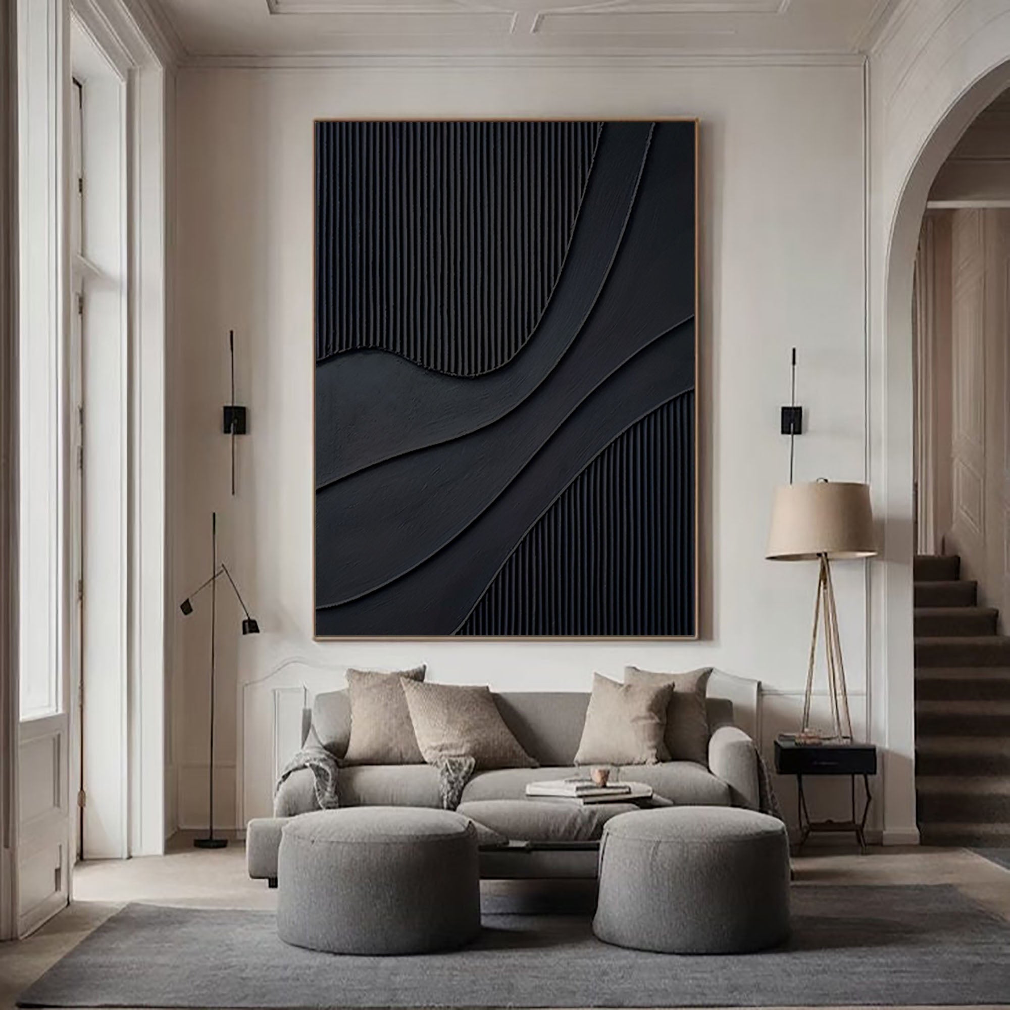 High-End Black Abstract Art Oil Painting for Luxury Interiors #BM 017