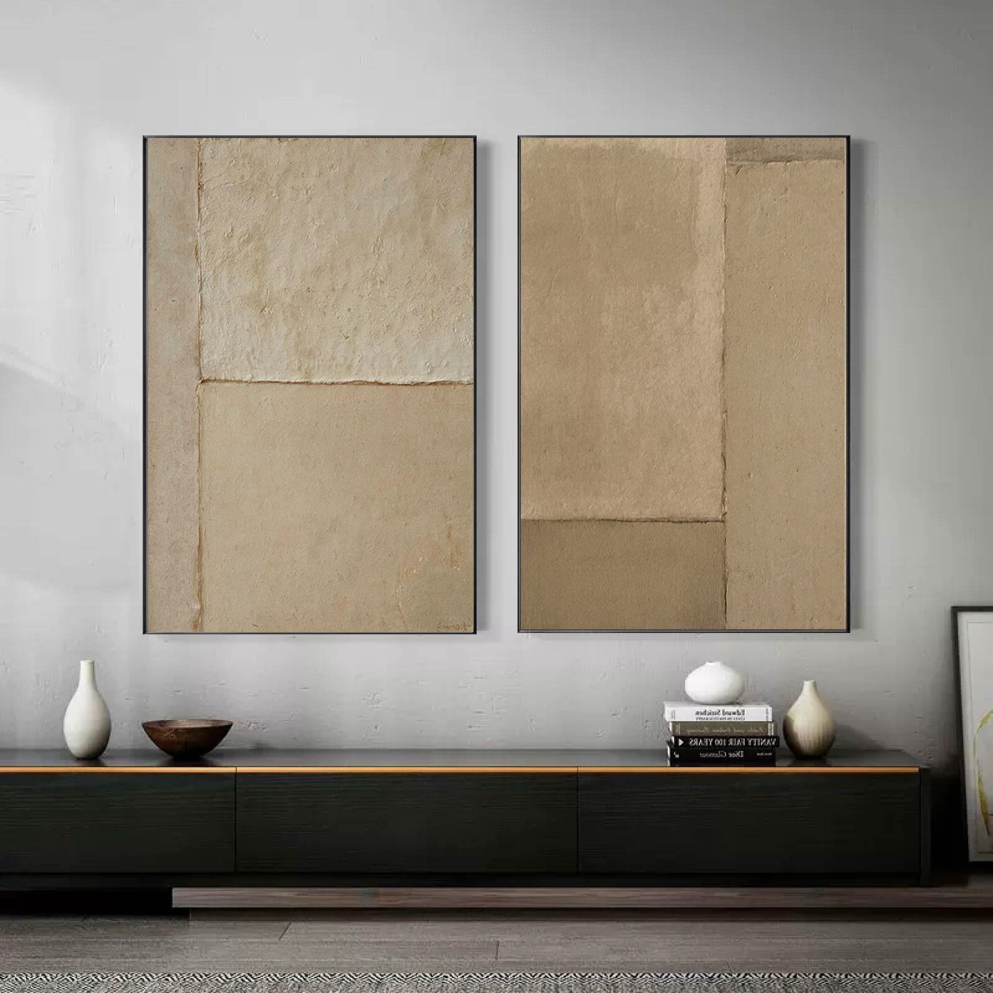 Beige & Brown Abstract Painting SET OF 2 #AVG 007