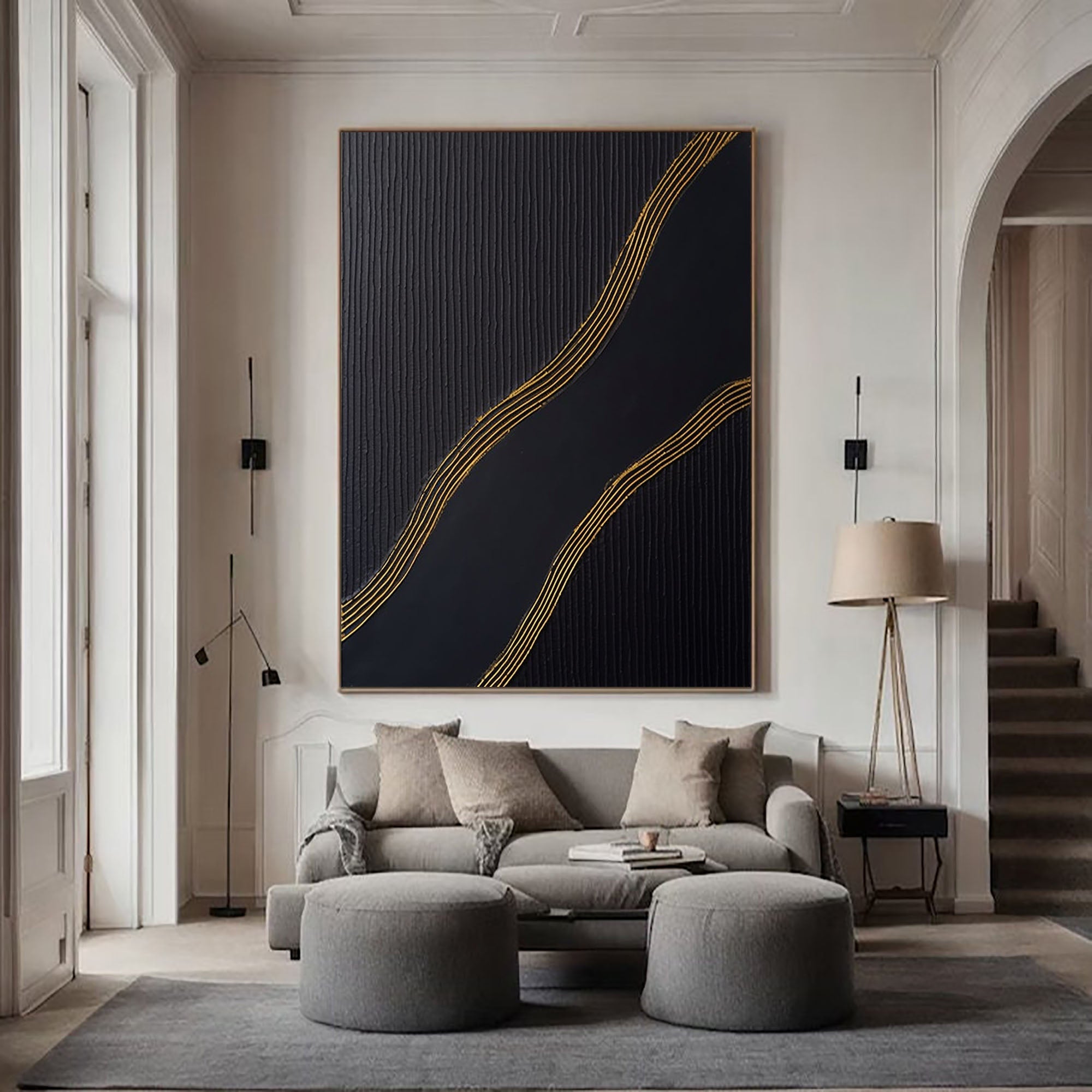 Large Black and Gold Abstract Canvas Art for Home Decor #BM 025