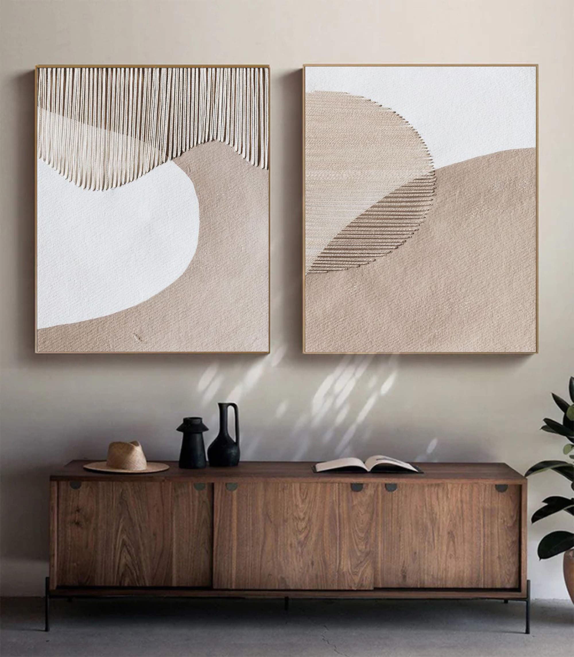 Beige & Brown Abstract Painting SET OF 2 #LL 005