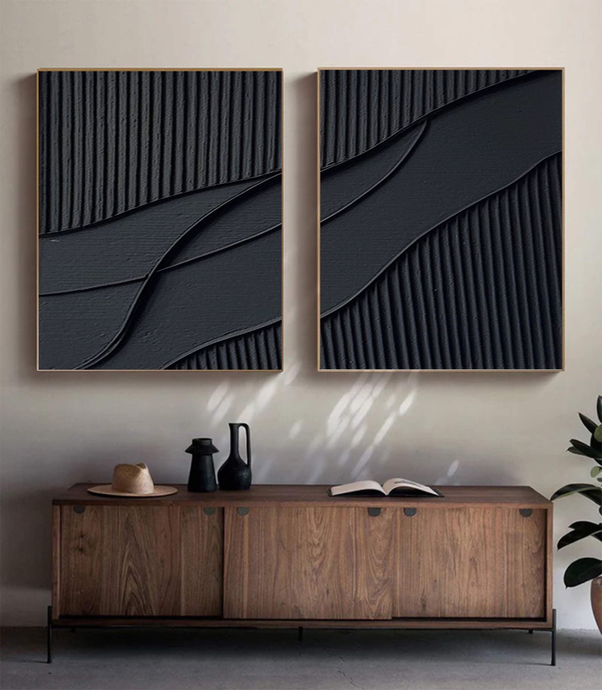 Black Abstract Painting SET OF 2 #CXA 007