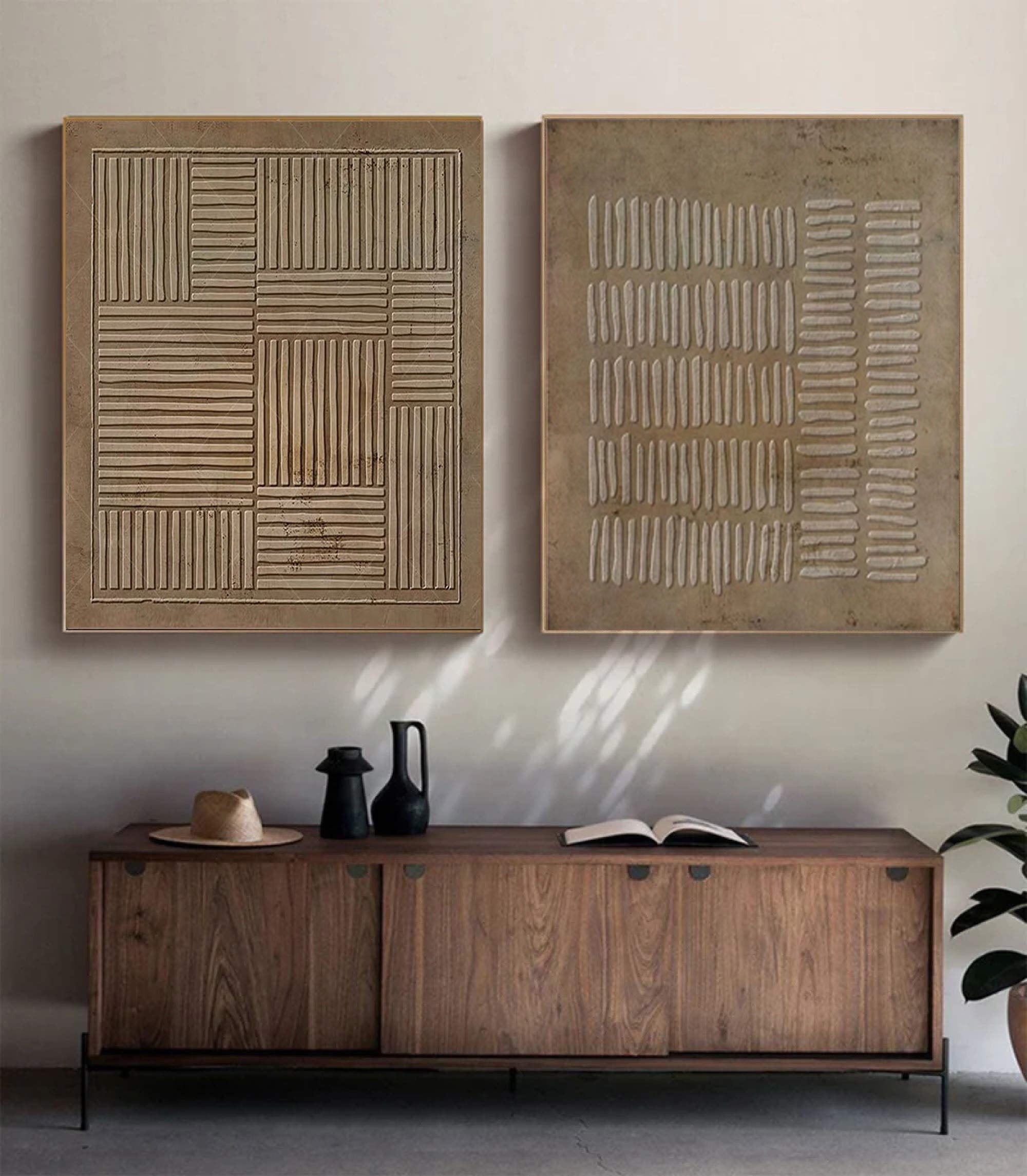 Beige & Brown Abstract Painting SET OF 2 #AVG 008