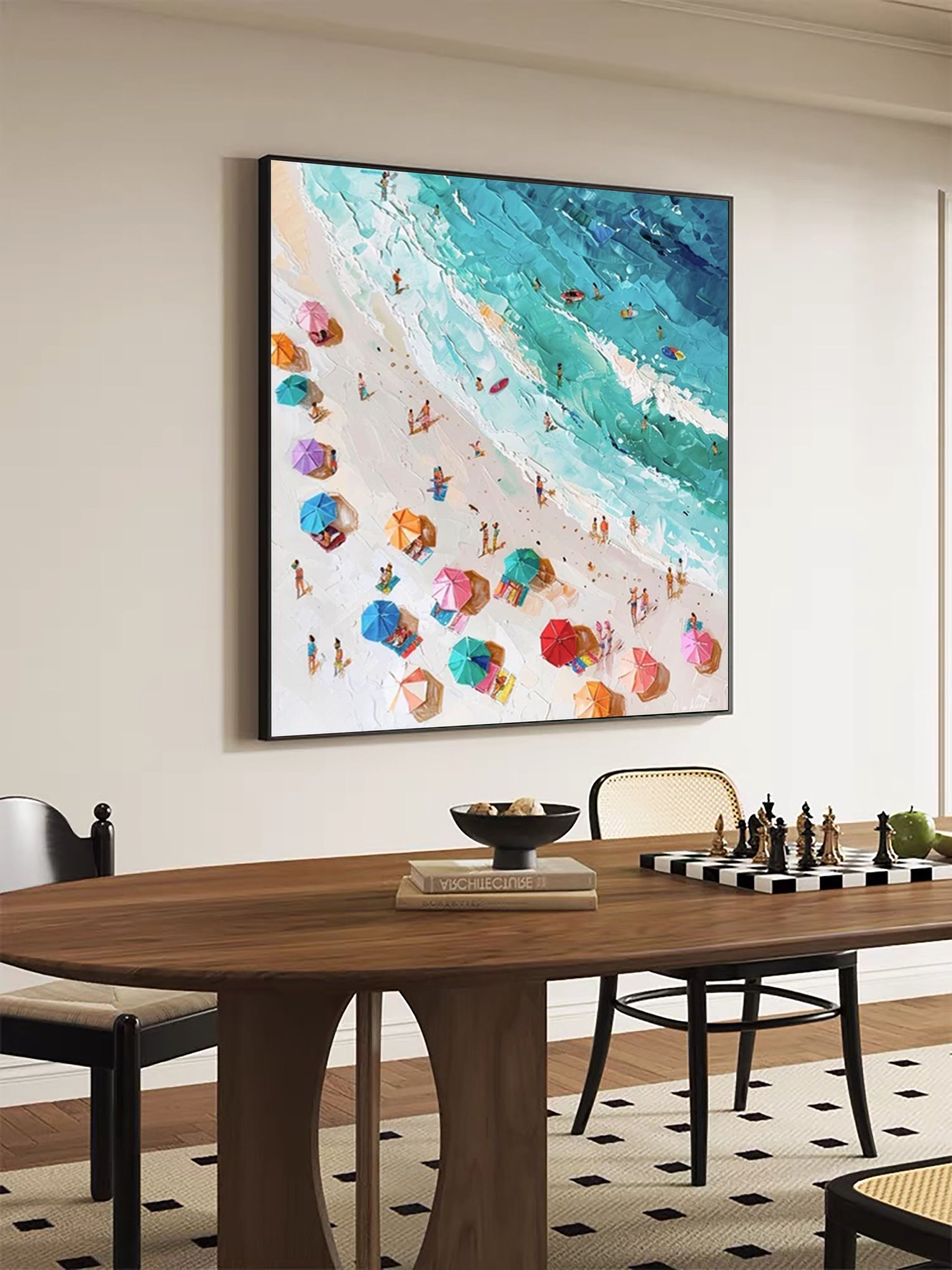 Coastal Wall Art Lively Beach Canvas Painting #OS 021