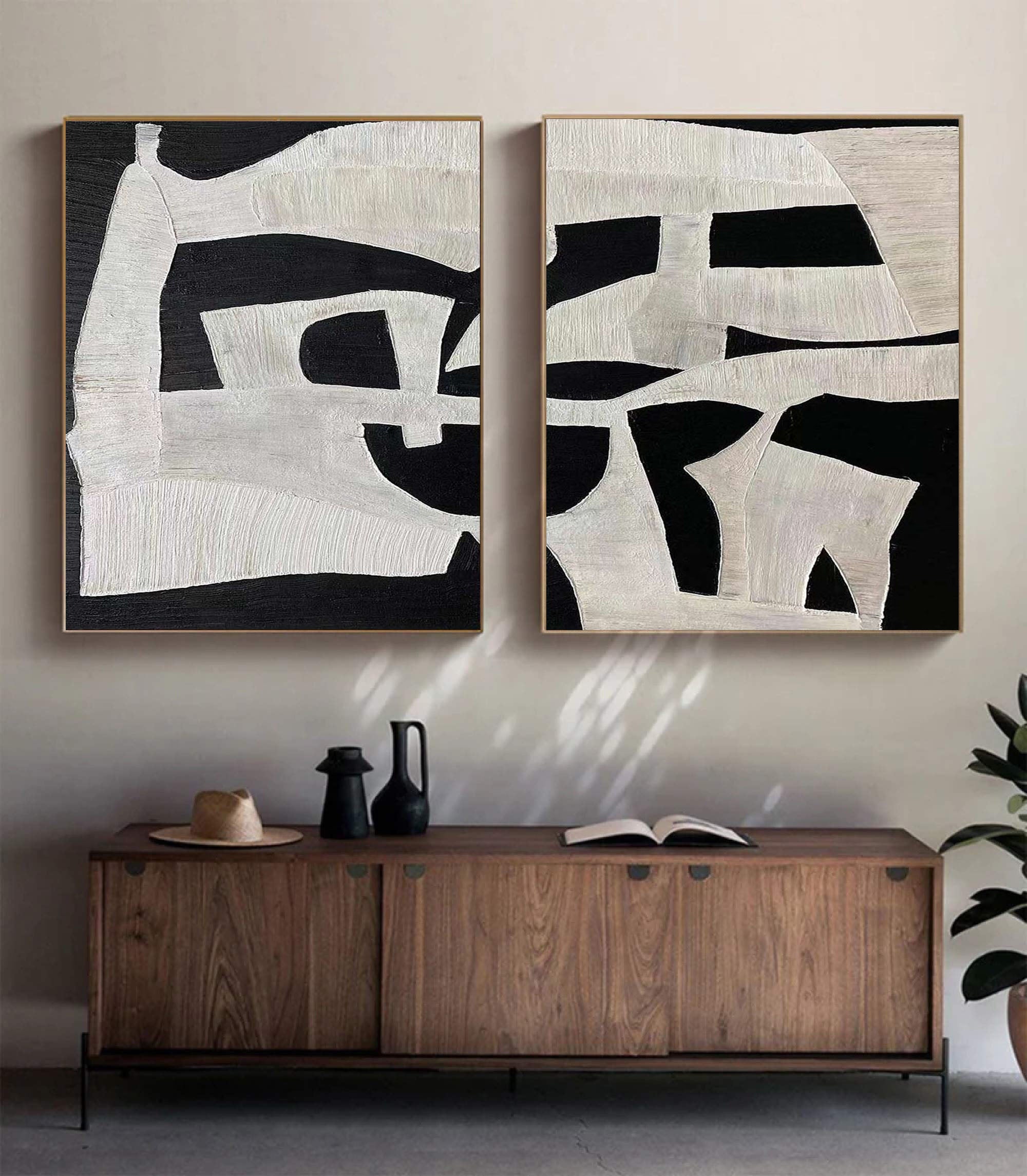 Black & White Abstract Painting SET OF 2 #AVG 012