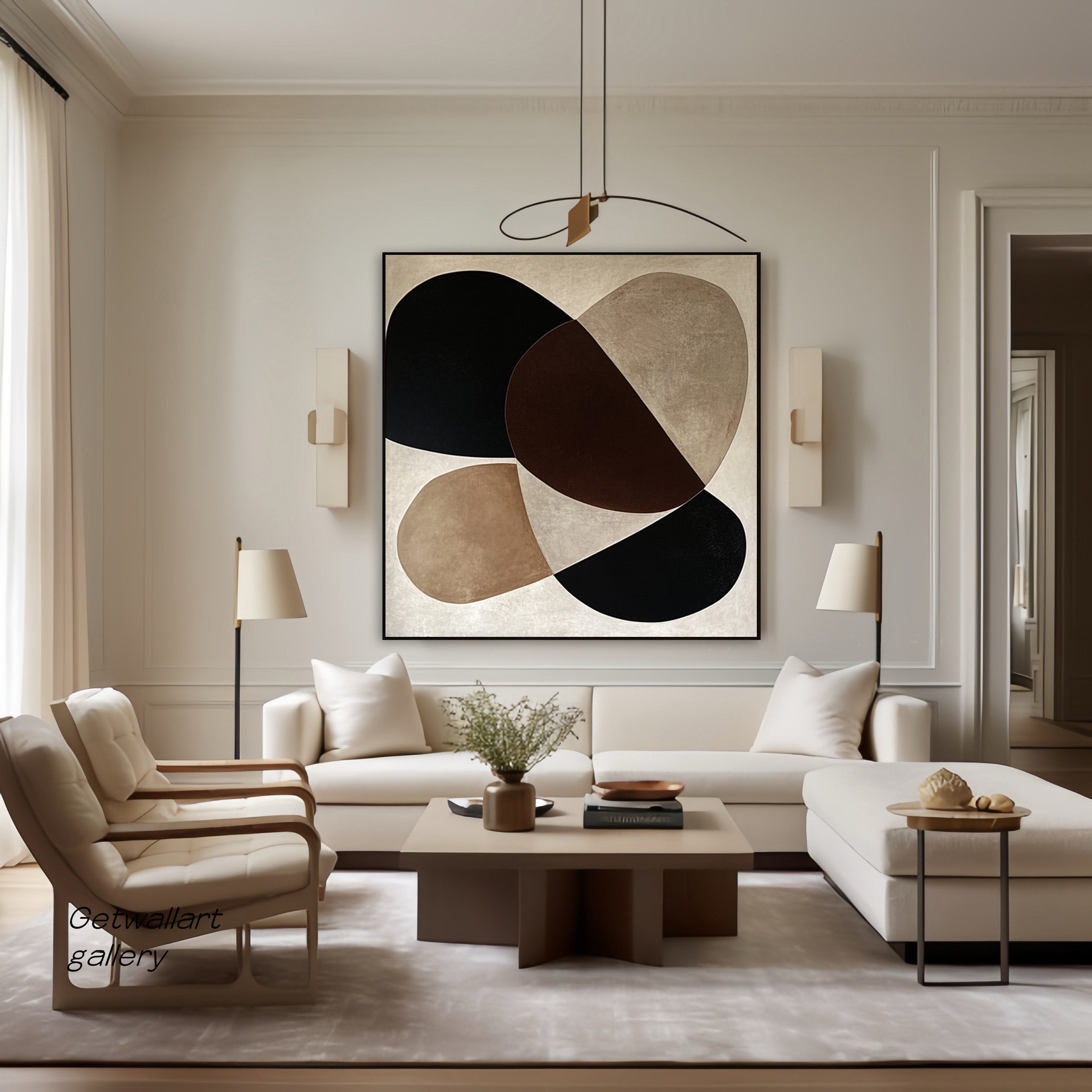 Geometric Abstract Painting with Organic Shapes for Modern Decor #BBA 025