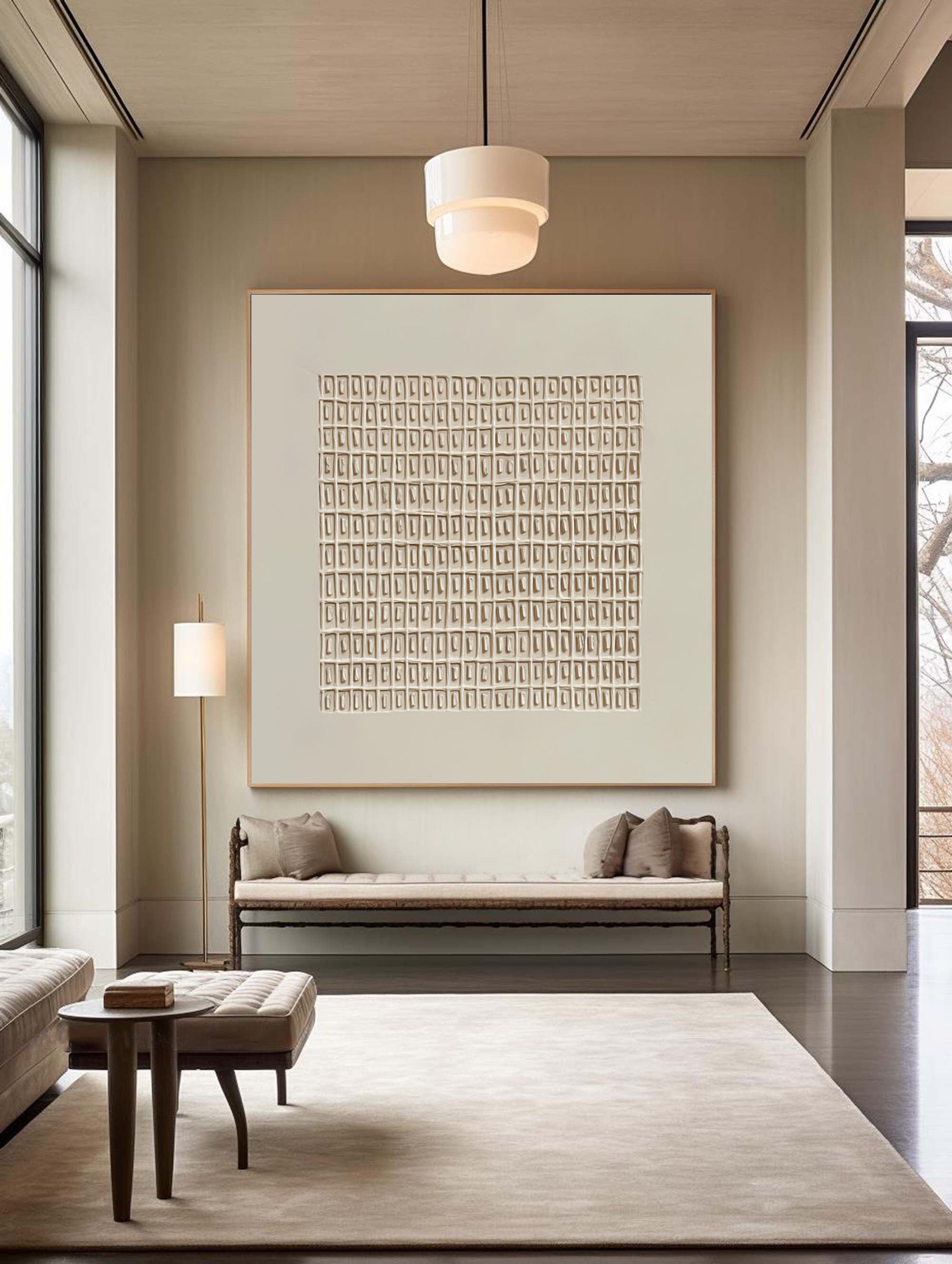 Modern Beige Grid Texture Wabi Sabi Wall Art #WS 012