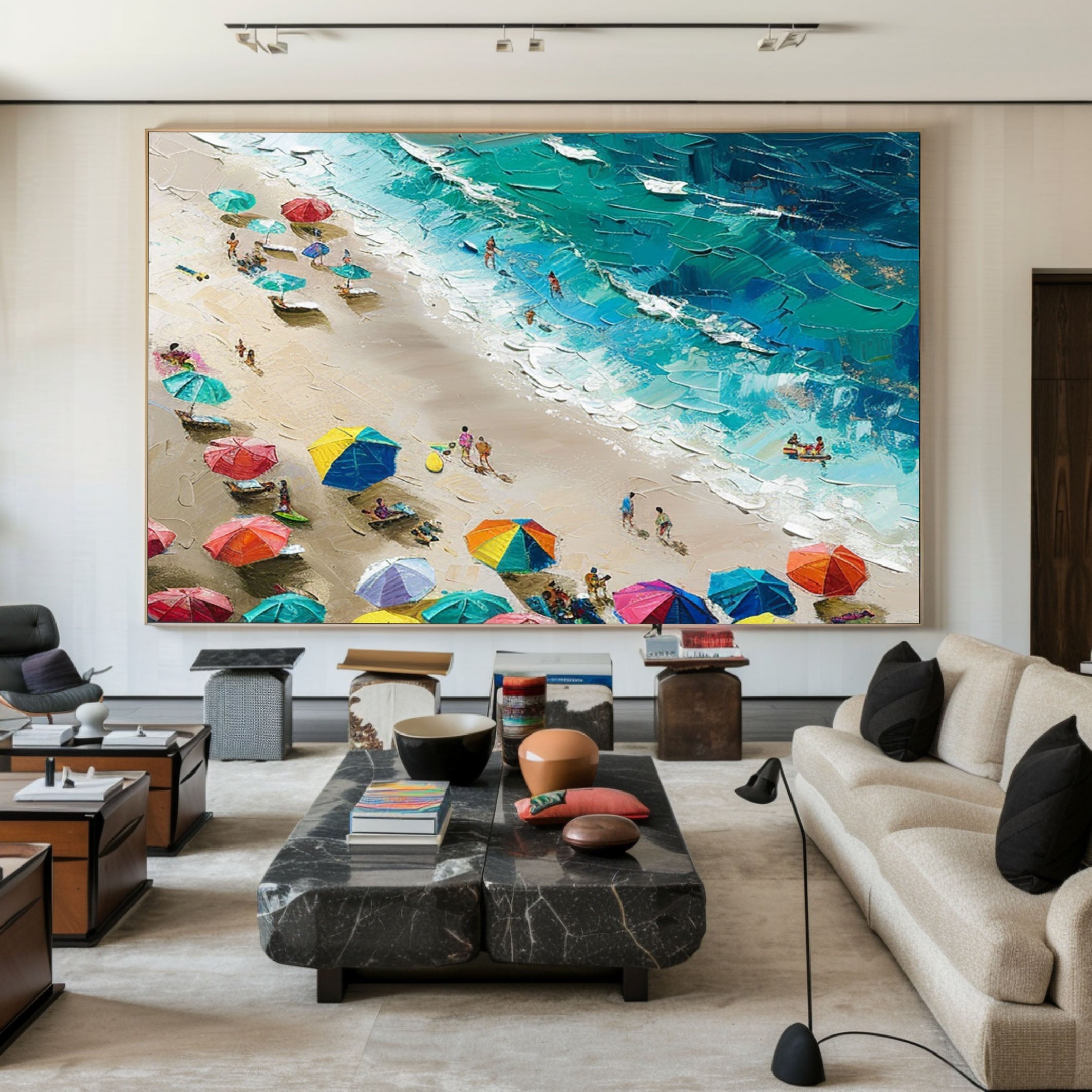 Coastal Wall Art Lively Beach Canvas Painting #OS 022