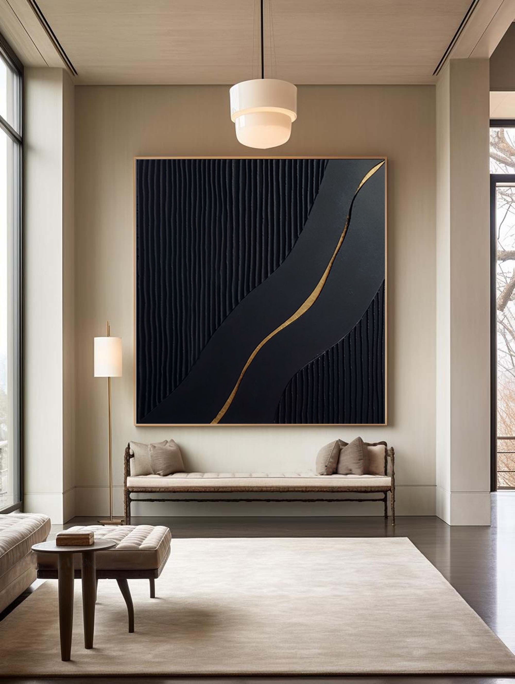 Black Modern Oil Painting  Elegant Decor for Contemporary Interiors #BM 019