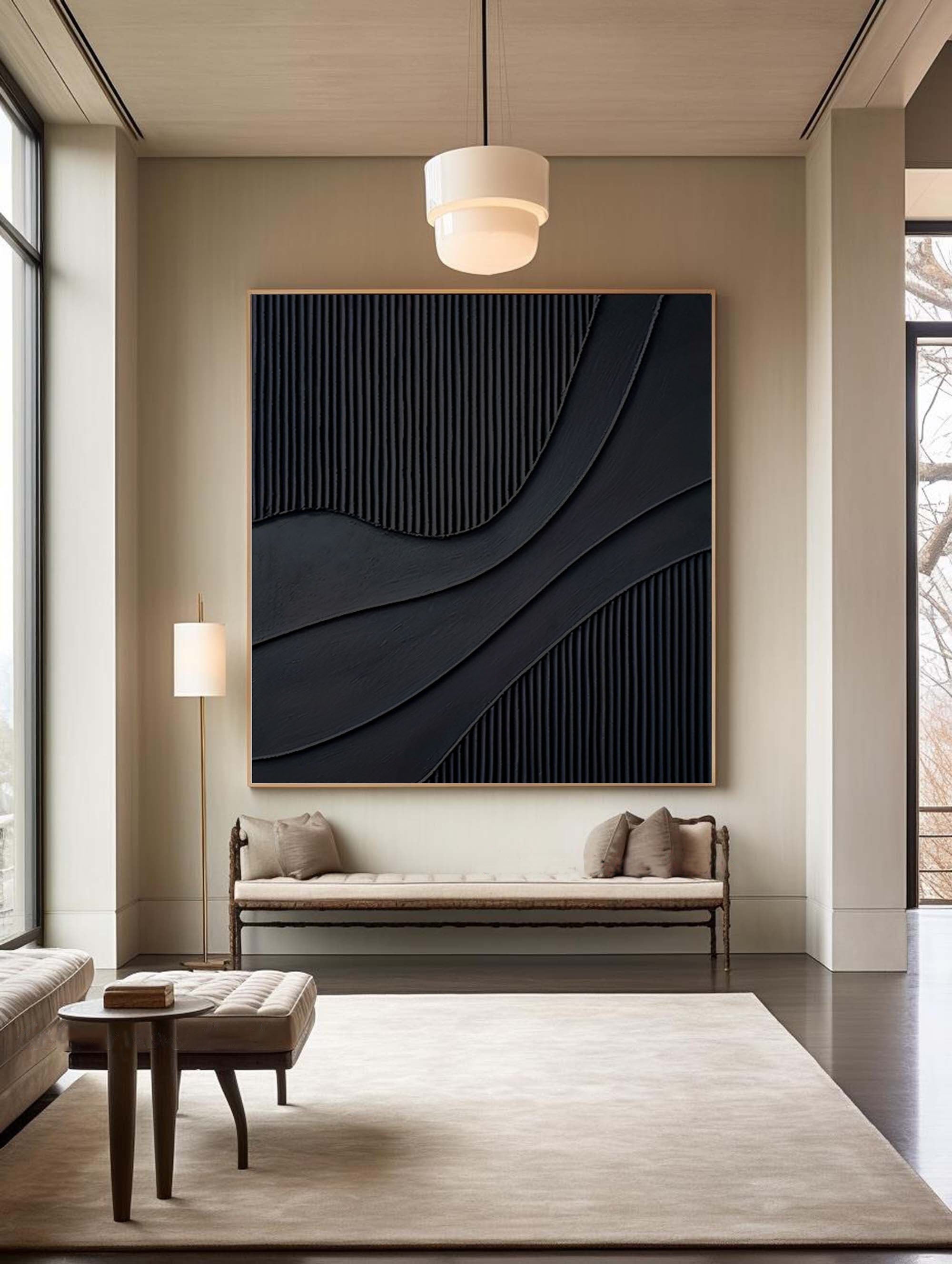 Black Modern Oil Painting  Elegant Decor for Contemporary Interiors #BM 013