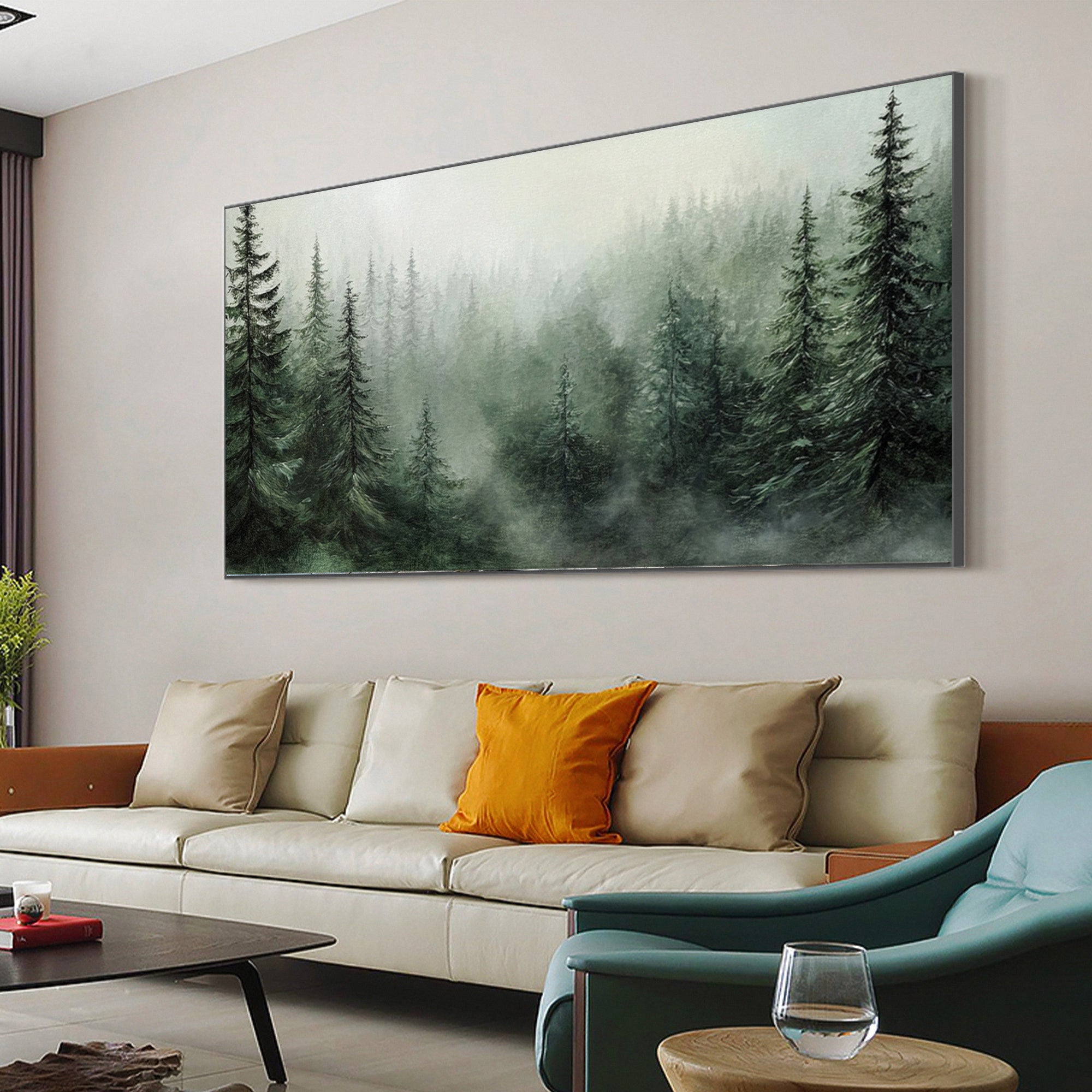 Modern Forest Wall Art Misty Pine Trees Oil Painting for Home Decor #FT 014