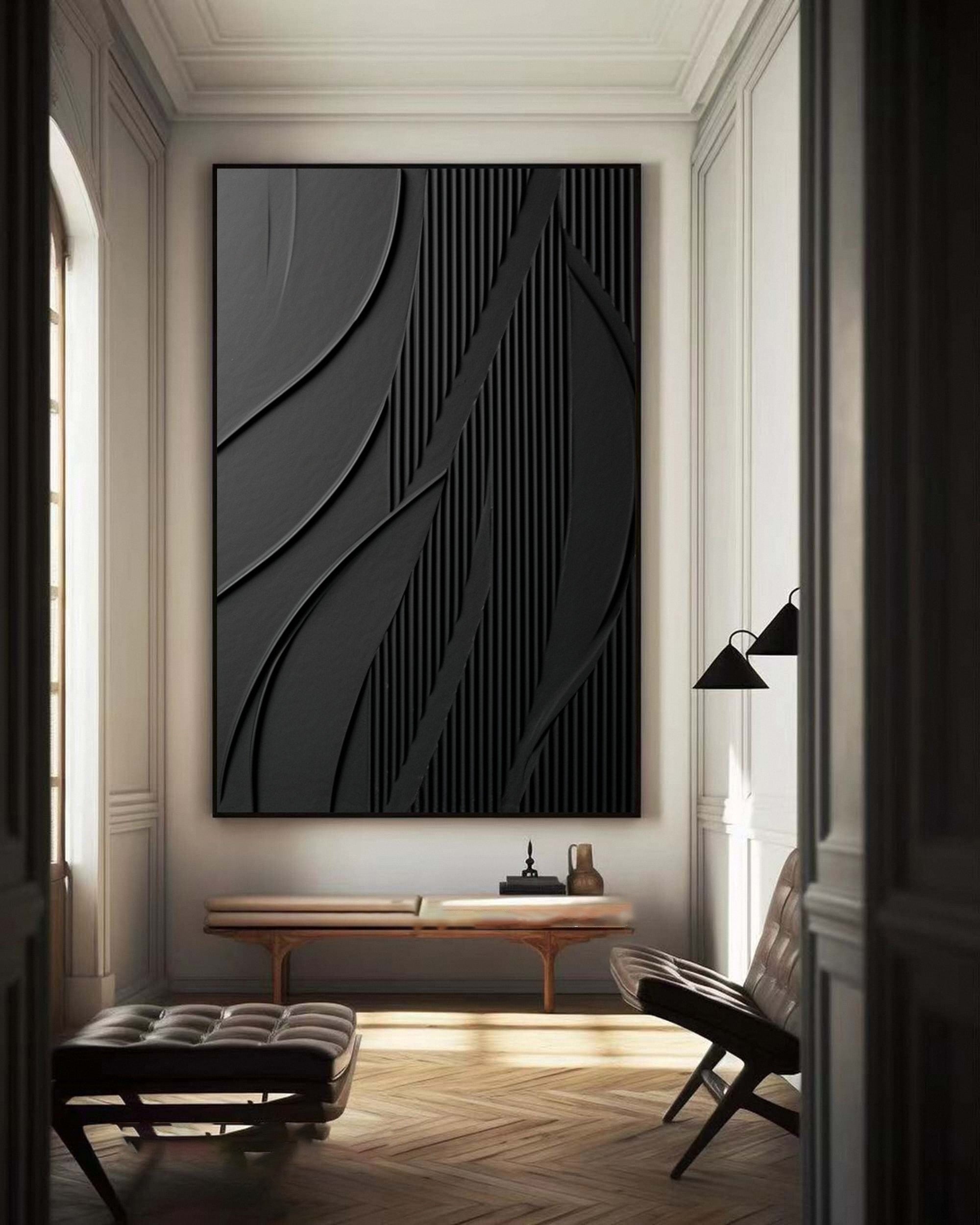 Modern Black Textured Painting for Elegant Home Interiors #BM 037