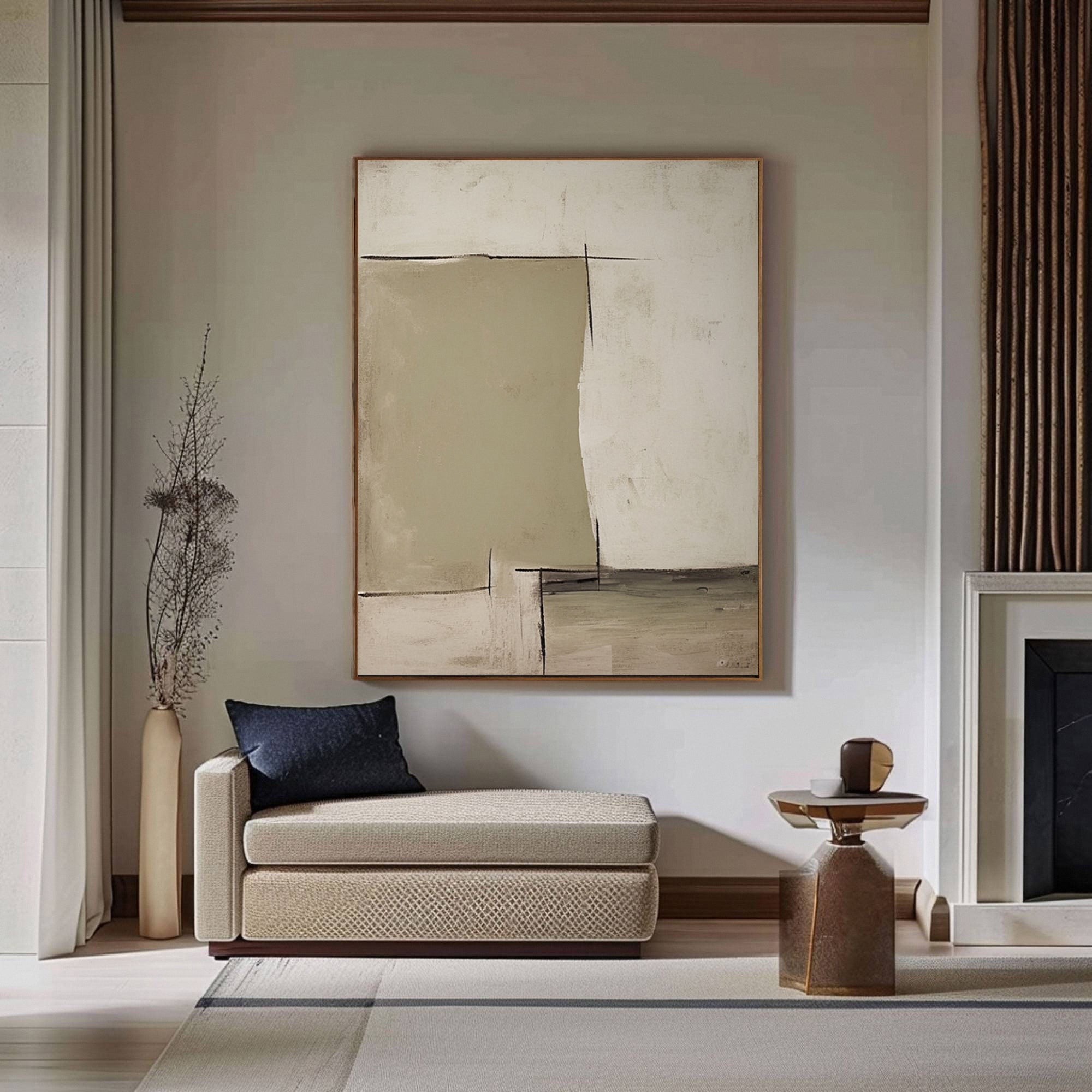 Large Neutral Minimalist Canvas Art for Living Room Decor #BBA 020