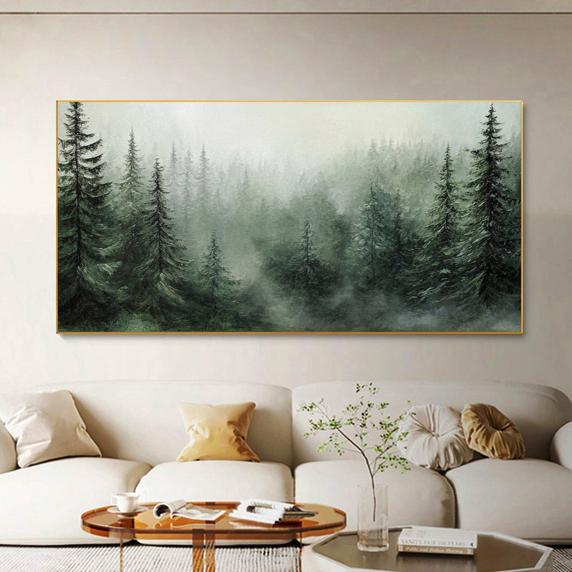 Modern Forest Wall Art Misty Pine Trees Oil Painting for Home Decor #FT 014