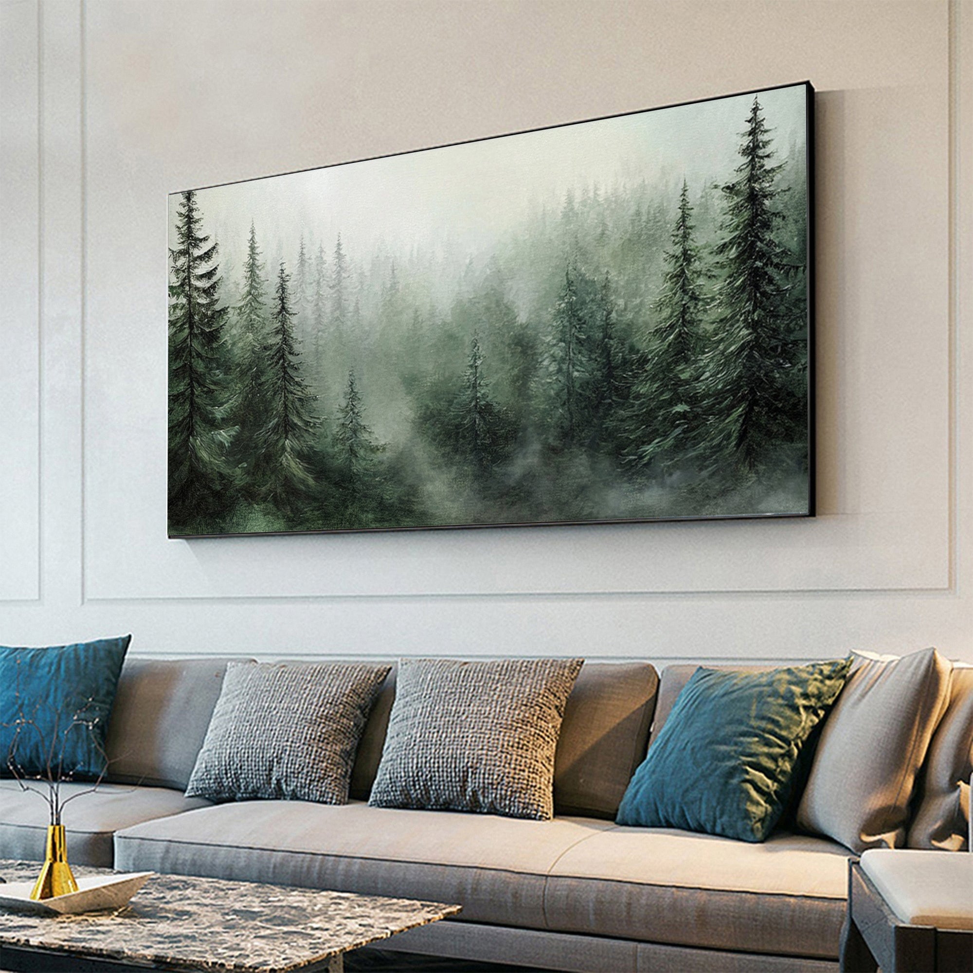 Modern Forest Wall Art Misty Pine Trees Oil Painting for Home Decor #FT 014