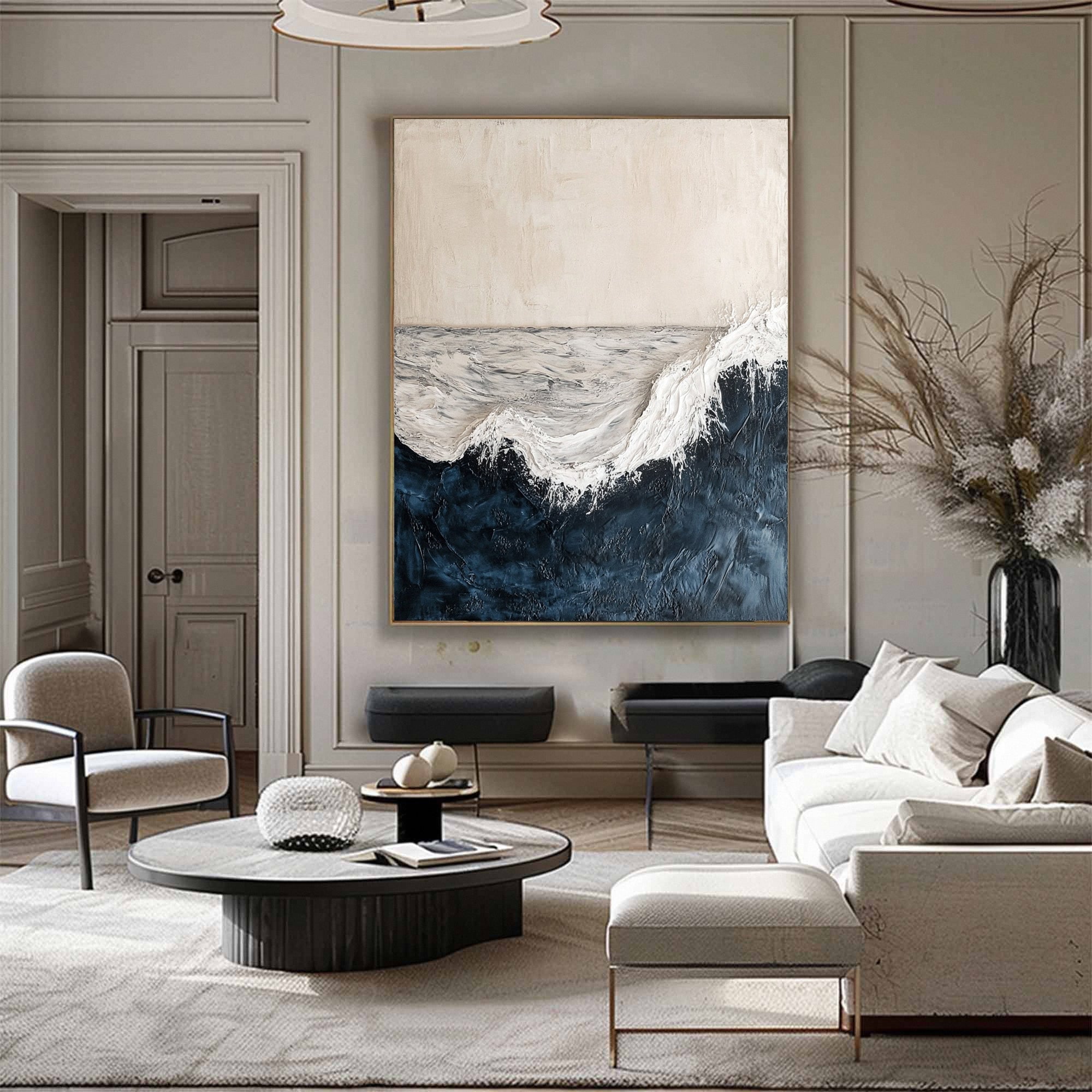 Handcrafted Ocean Wave Painting with Textured 3D Details #BGM 038