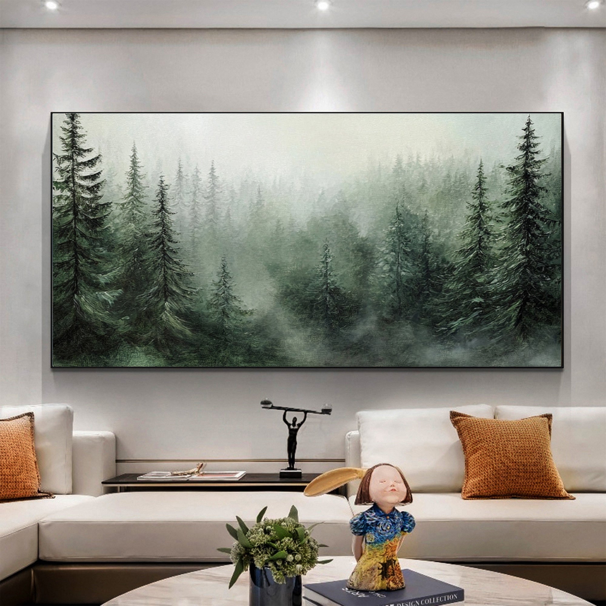 Modern Forest Wall Art Misty Pine Trees Oil Painting for Home Decor #FT 014