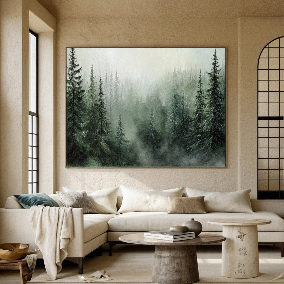 Modern Forest Wall Art Misty Pine Trees Oil Painting for Home Decor #FT 014