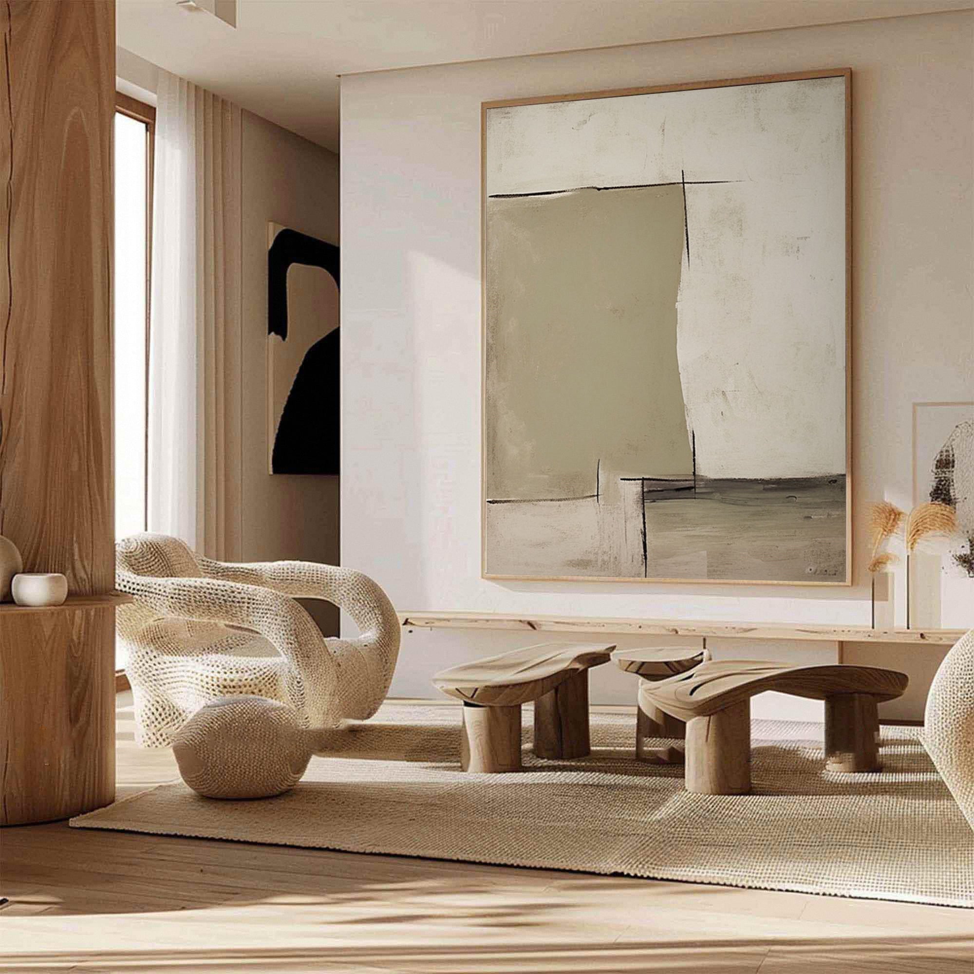 Large Neutral Minimalist Canvas Art for Living Room Decor #BBA 020