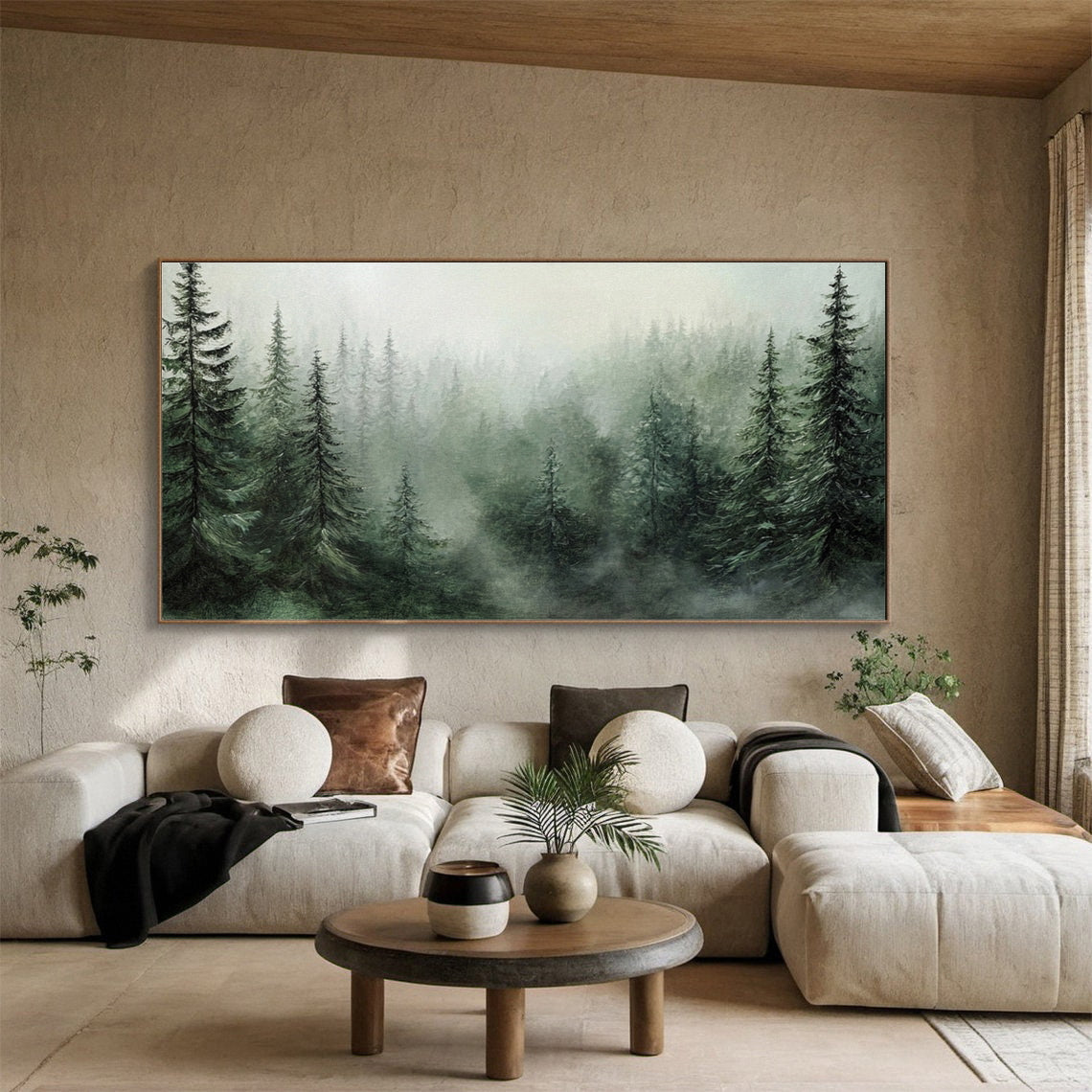 Modern Forest Wall Art Misty Pine Trees Oil Painting for Home Decor #FT 014