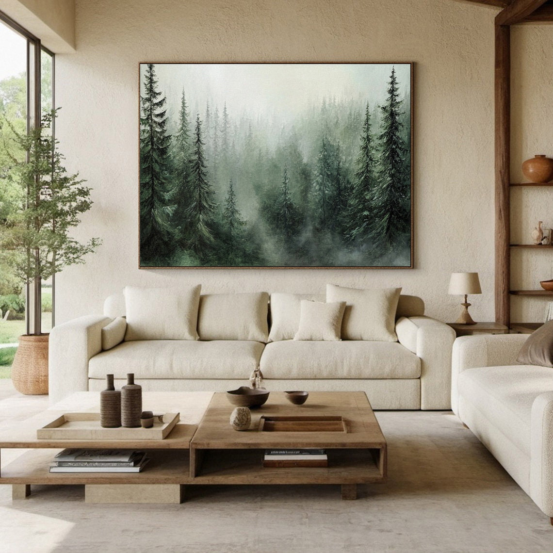 Modern Forest Wall Art Misty Pine Trees Oil Painting for Home Decor #FT 014