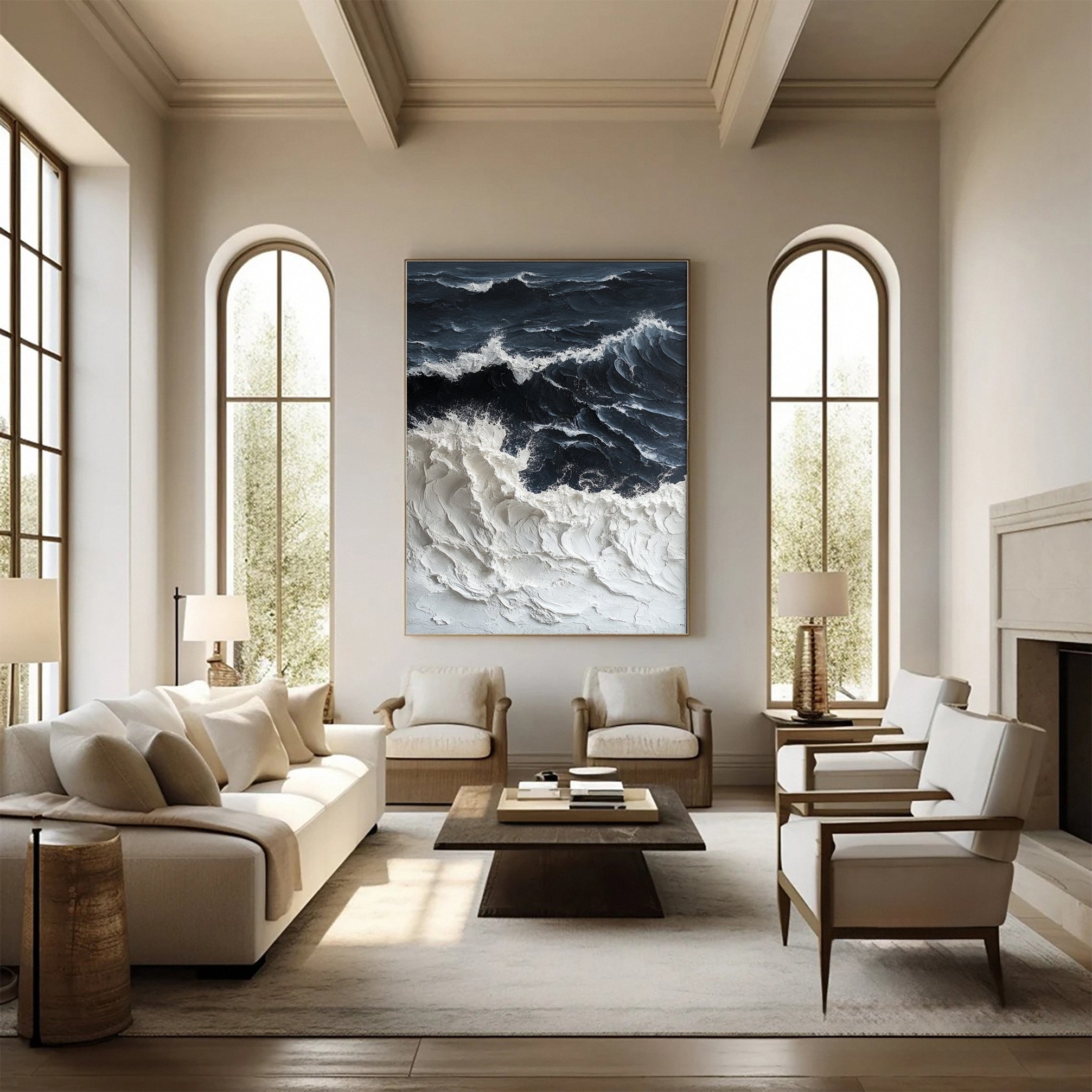 Dynamic Ocean Wave Canvas Art Textured Sea Painting #OS 064